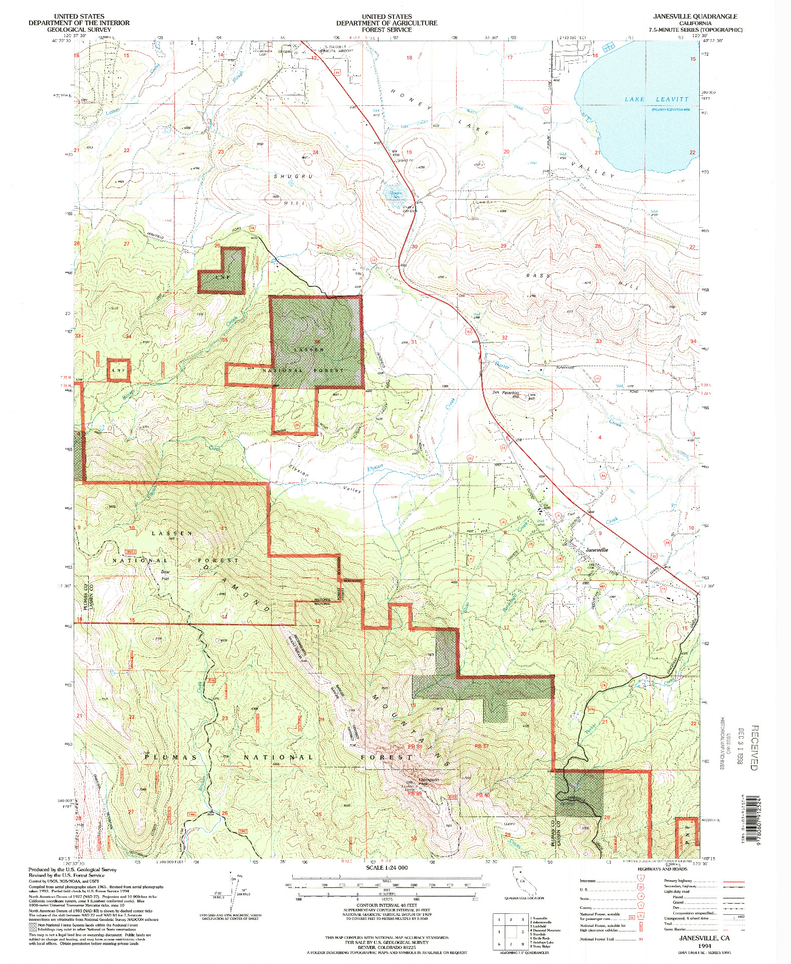 USGS 1:24000-SCALE QUADRANGLE FOR JANESVILLE, CA 1994