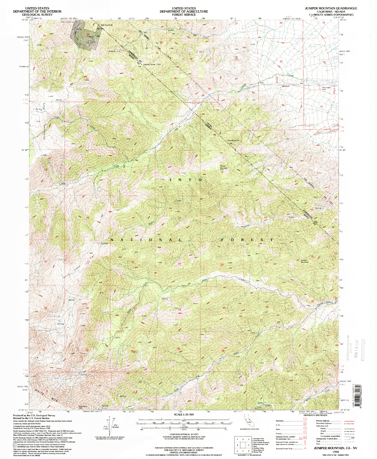 USGS 1:24000-SCALE QUADRANGLE FOR JUNIPER MOUNTAIN, CA 1994