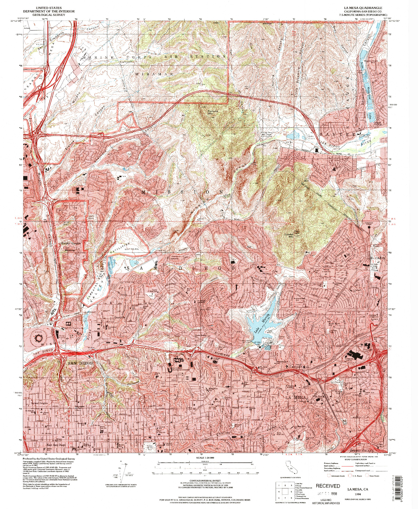 USGS 1:24000-SCALE QUADRANGLE FOR LA MESA, CA 1994