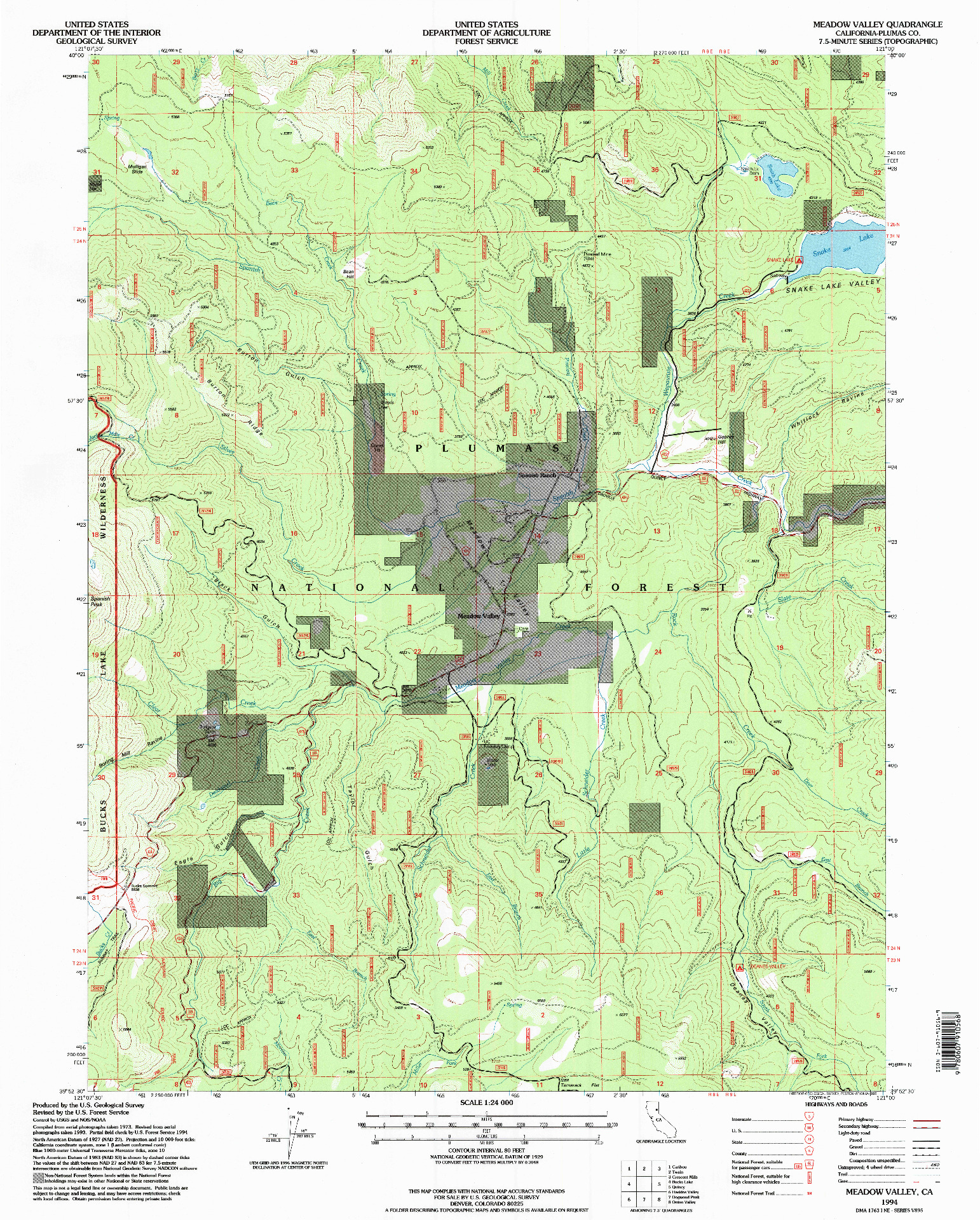 USGS 1:24000-SCALE QUADRANGLE FOR MEADOW VALLEY, CA 1994