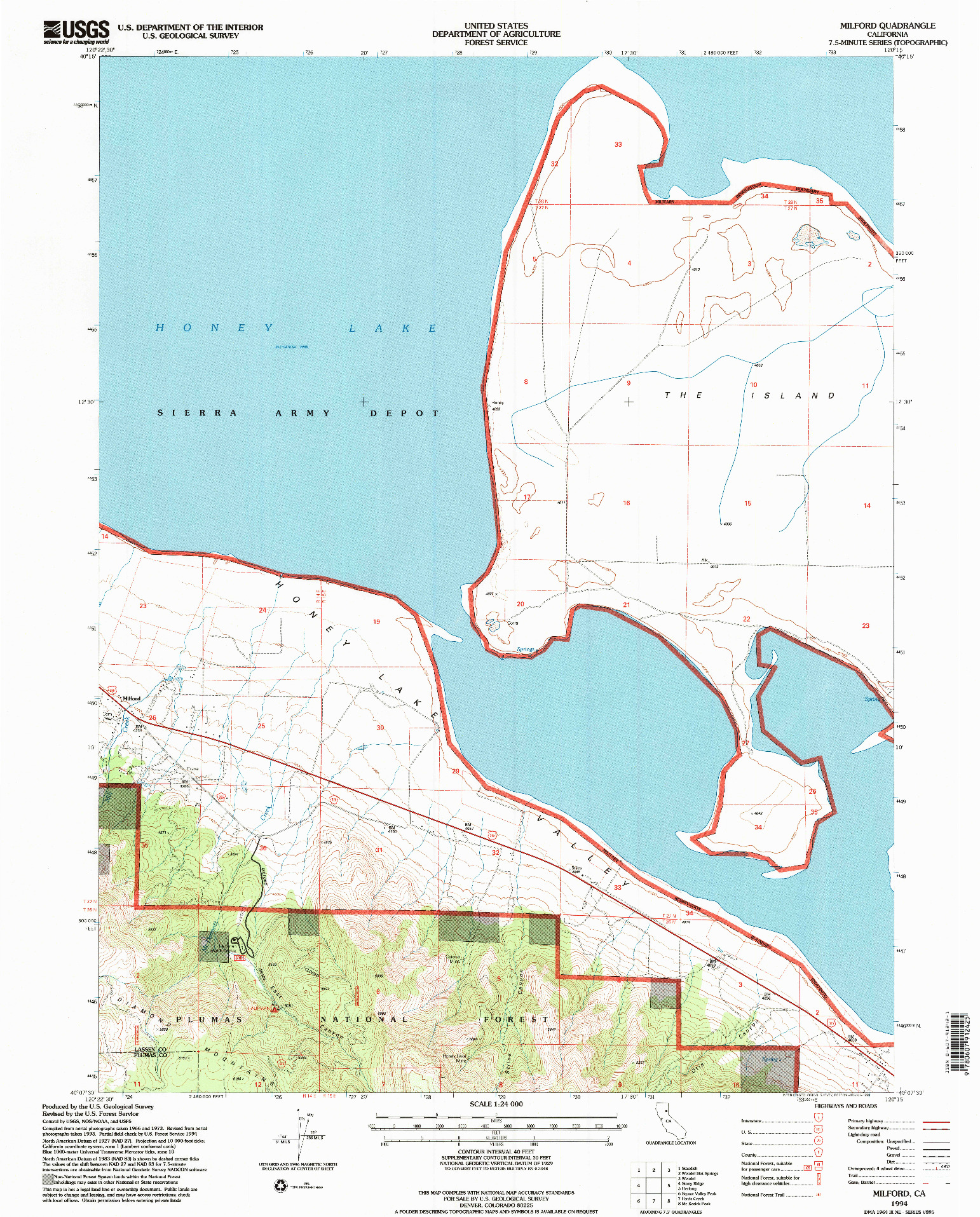 USGS 1:24000-SCALE QUADRANGLE FOR MILFORD, CA 1994