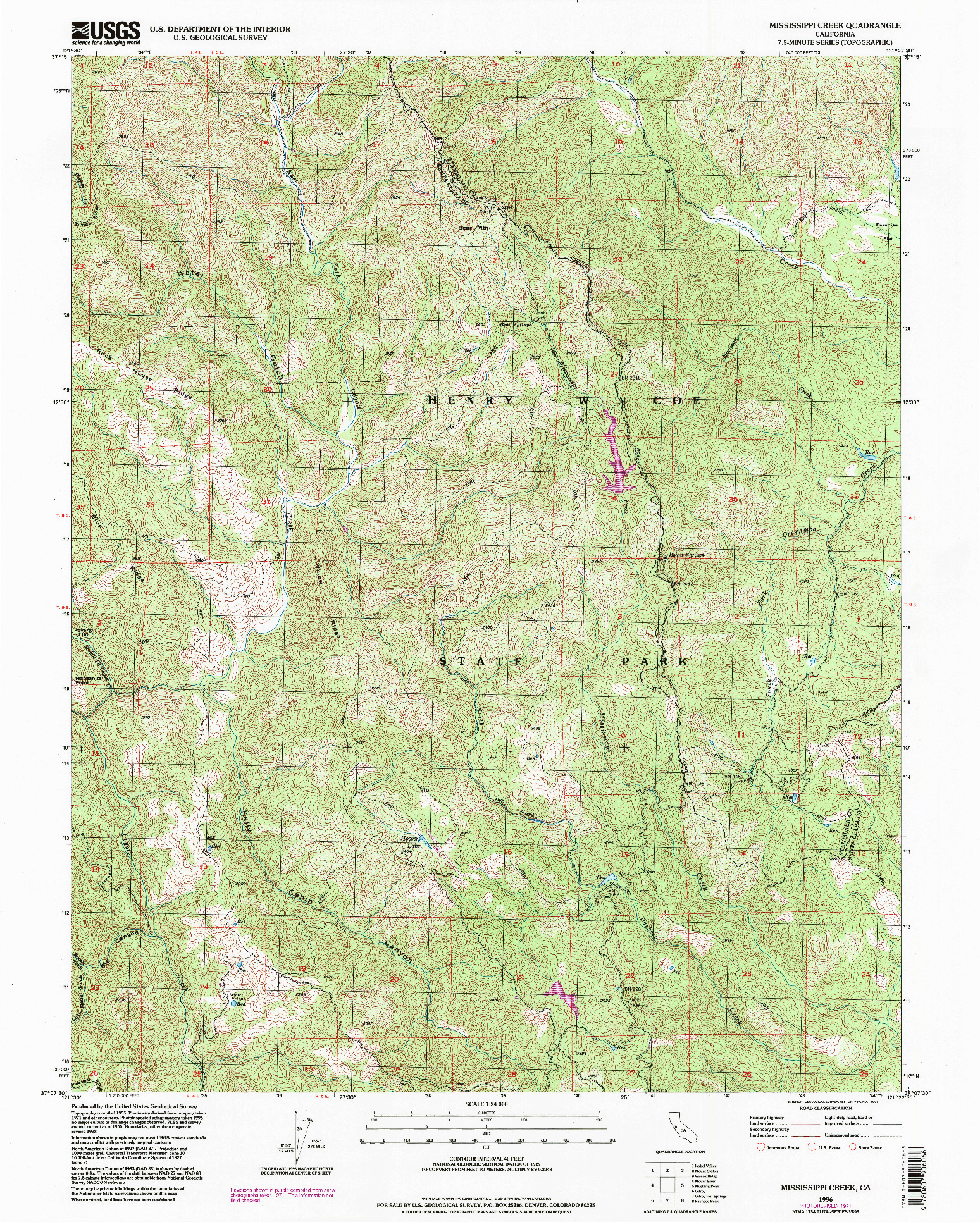 USGS 1:24000-SCALE QUADRANGLE FOR MISSISSIPPI CREEK, CA 1996