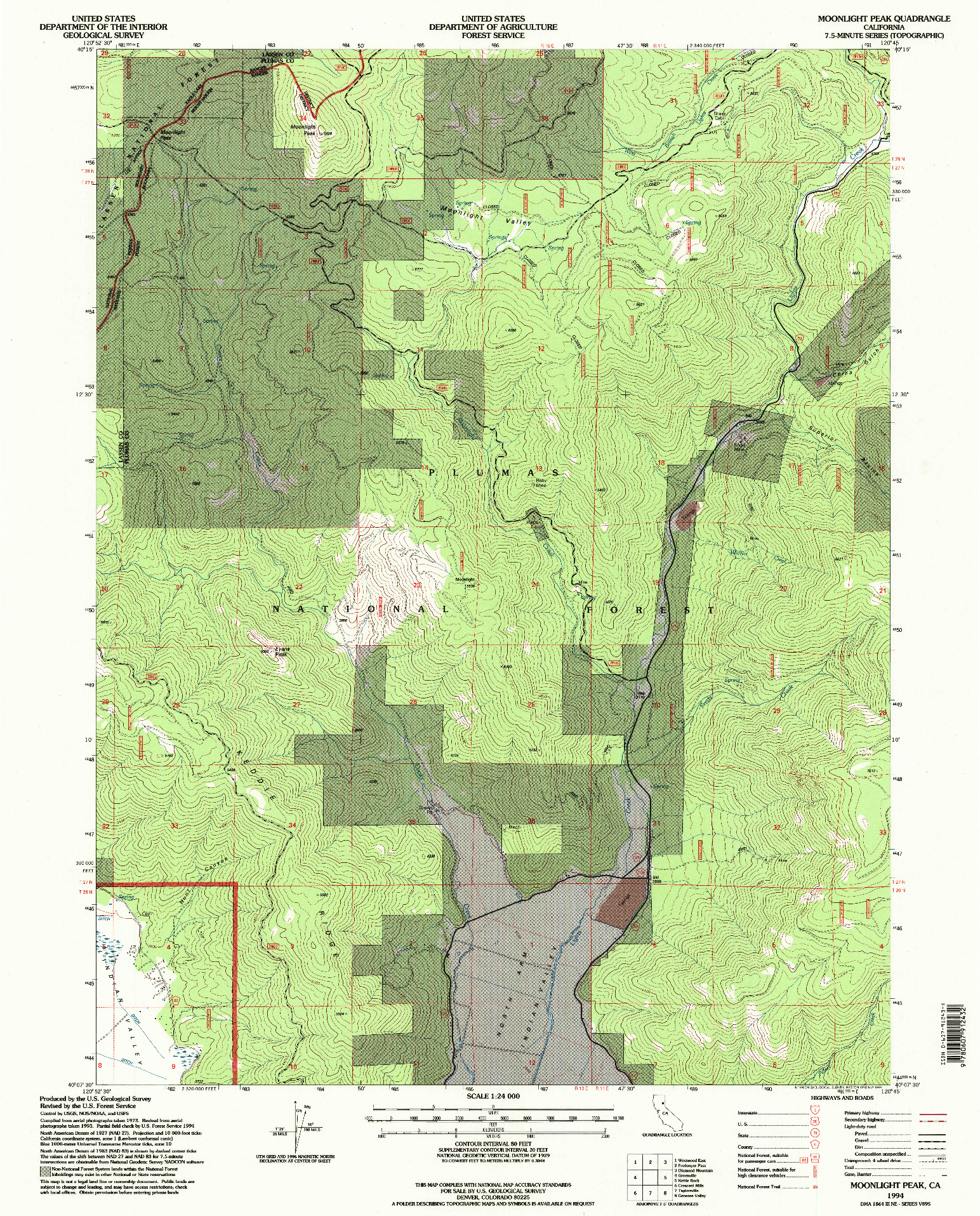 USGS 1:24000-SCALE QUADRANGLE FOR MOONLIGHT PEAK, CA 1994