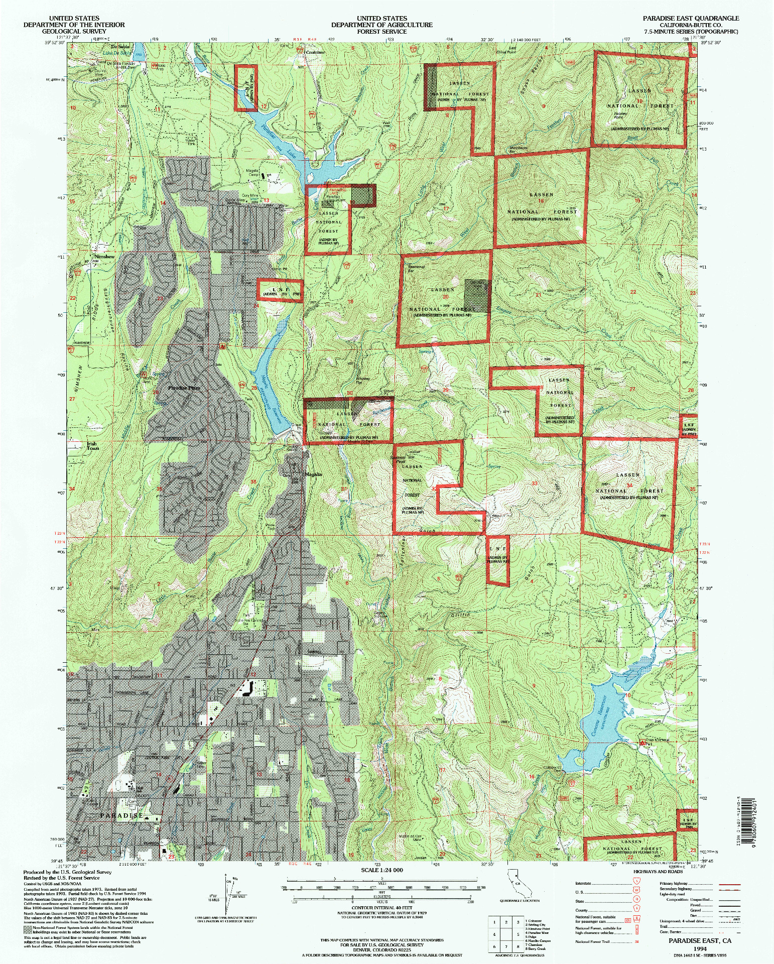 USGS 1:24000-SCALE QUADRANGLE FOR PARADISE EAST, CA 1994