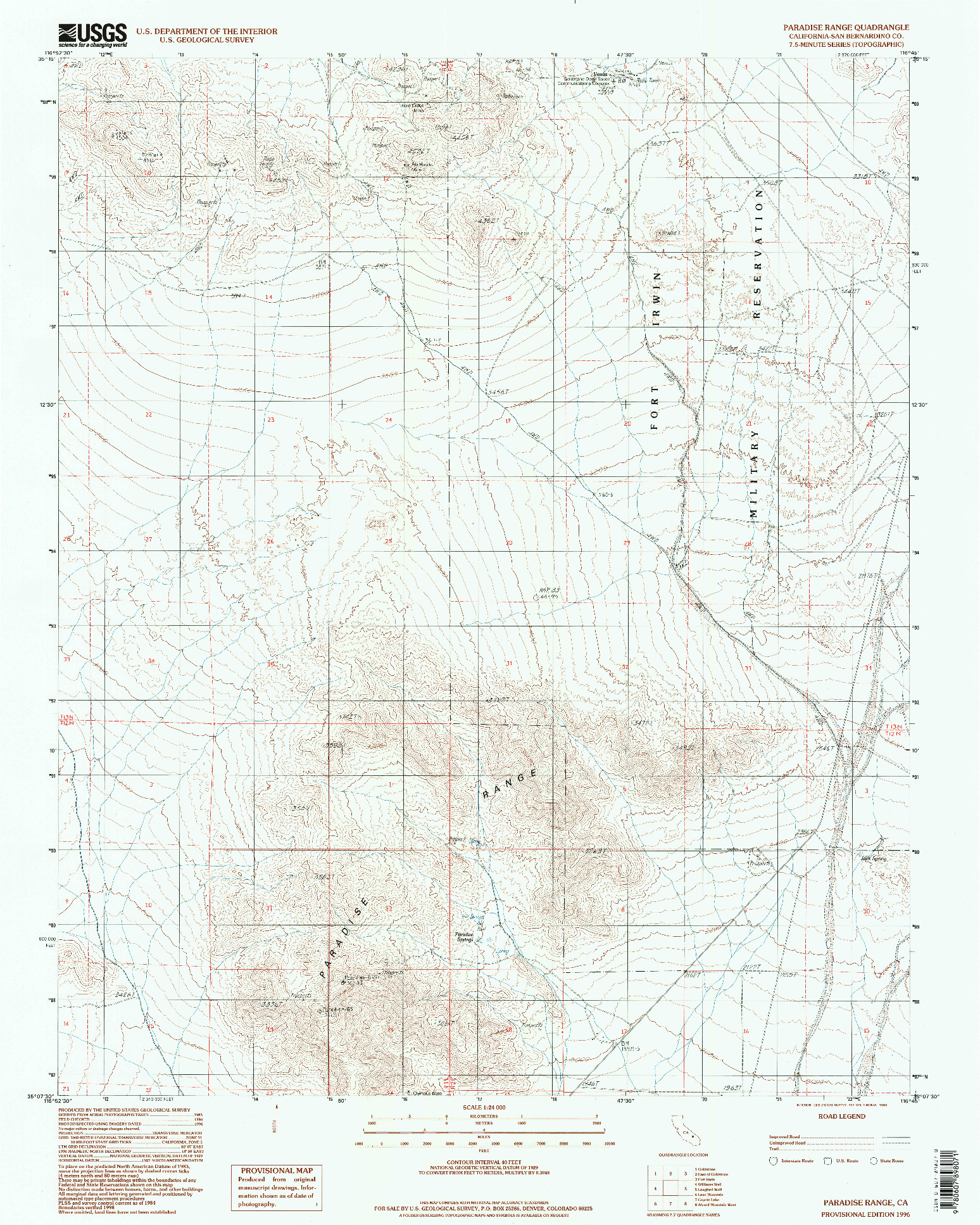 USGS 1:24000-SCALE QUADRANGLE FOR PARADISE RANGE, CA 1996