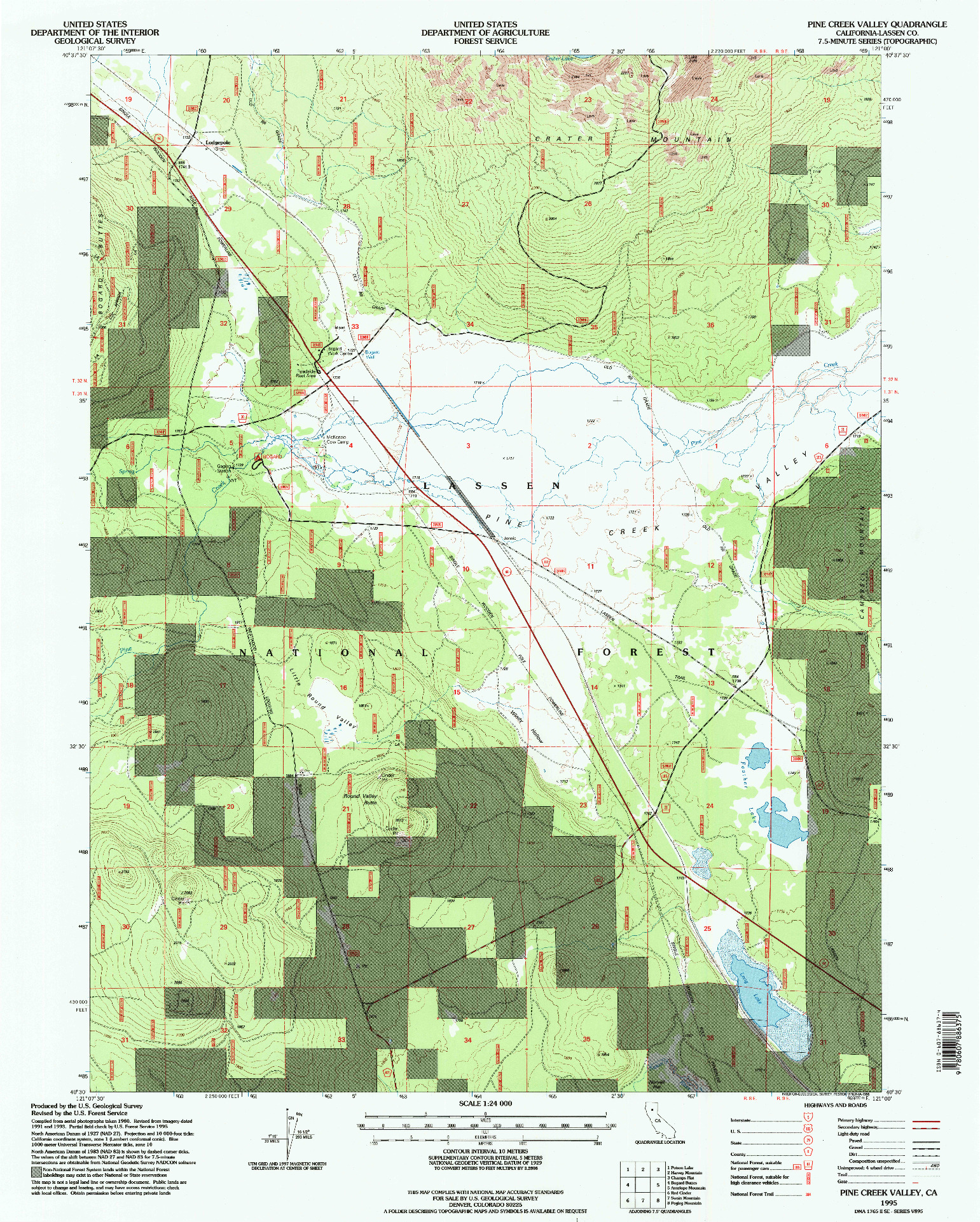 USGS 1:24000-SCALE QUADRANGLE FOR PINE CREEK VALLEY, CA 1995