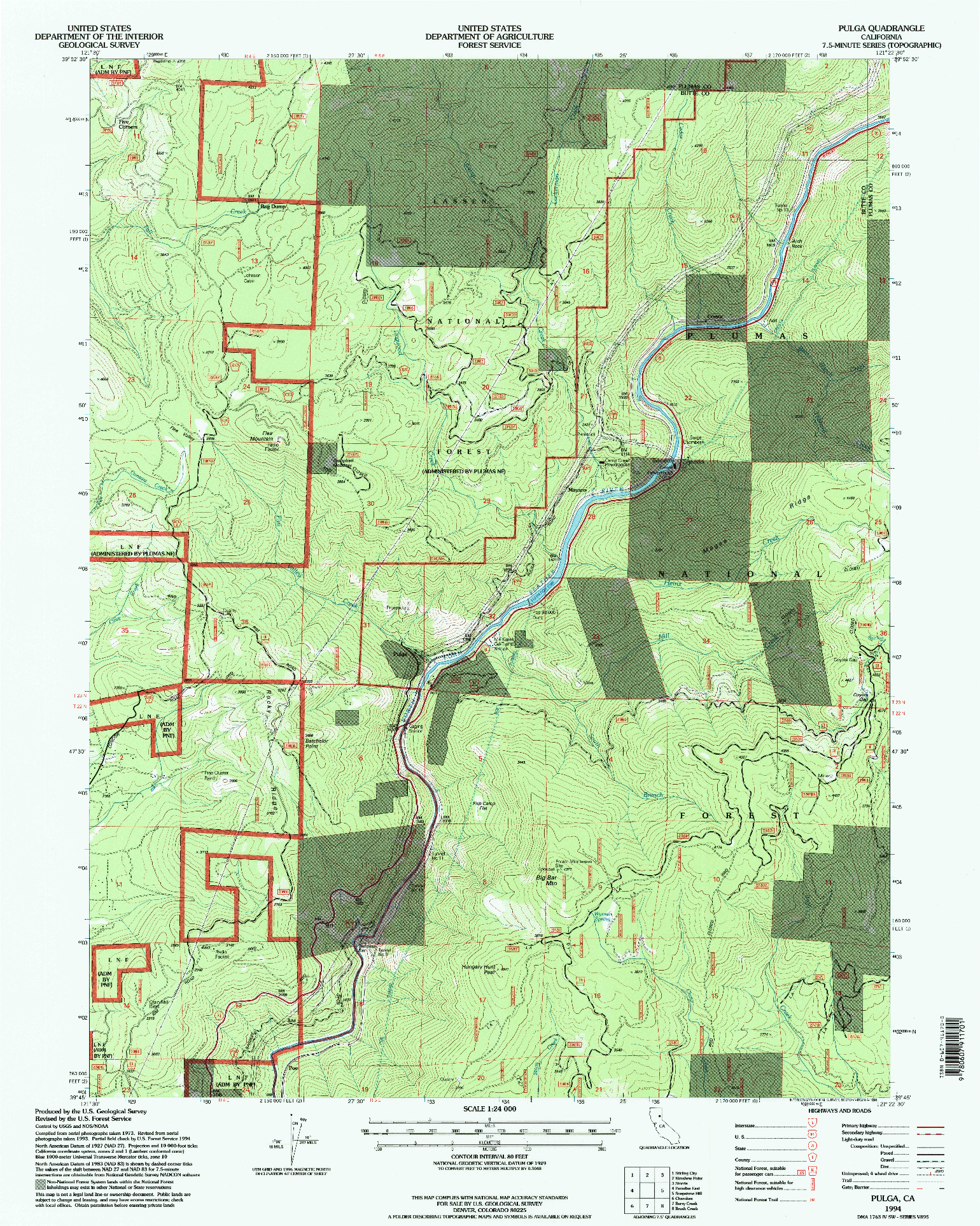 USGS 1:24000-SCALE QUADRANGLE FOR PULGA, CA 1994