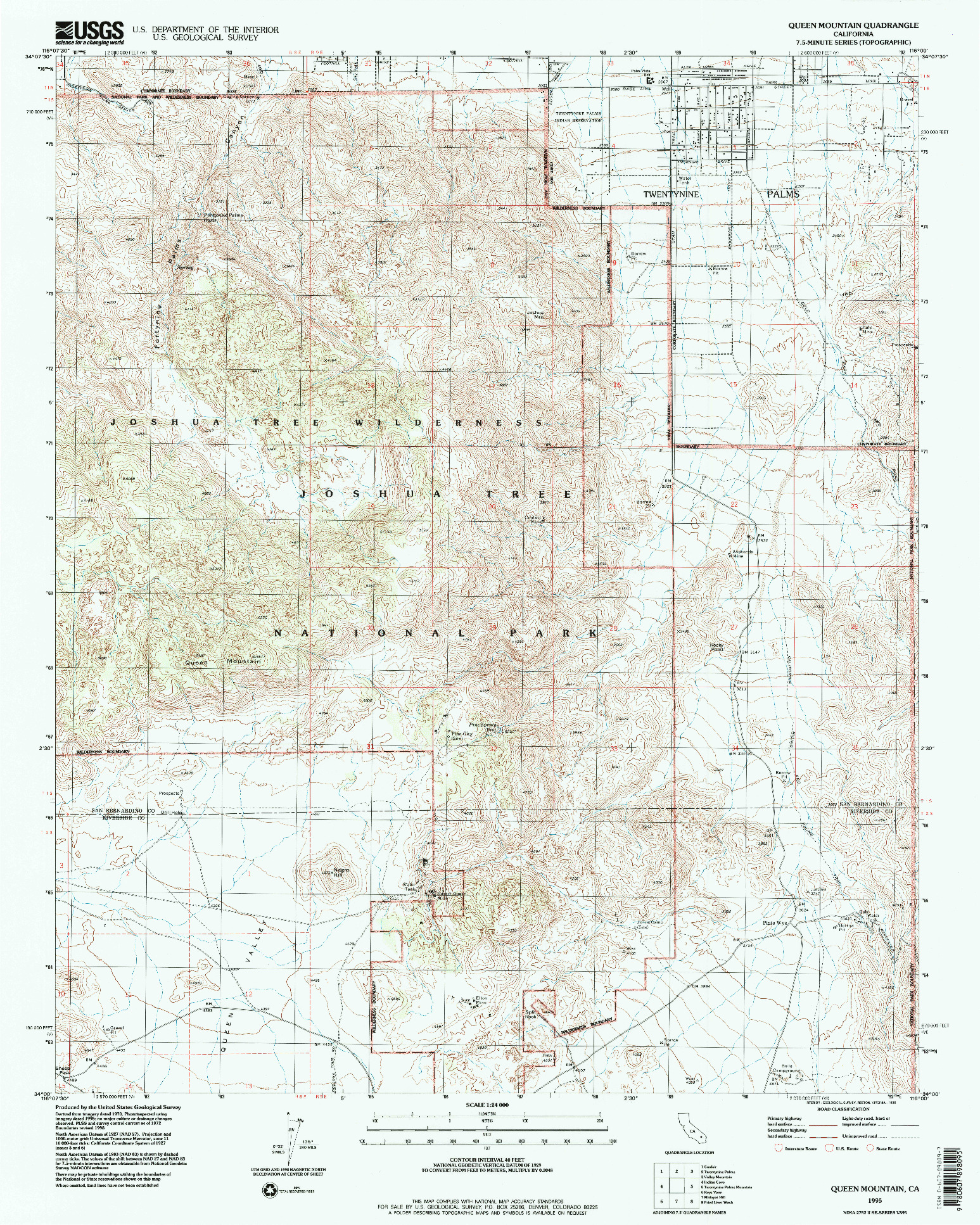 USGS 1:24000-SCALE QUADRANGLE FOR QUEEN MOUNTAIN, CA 1995