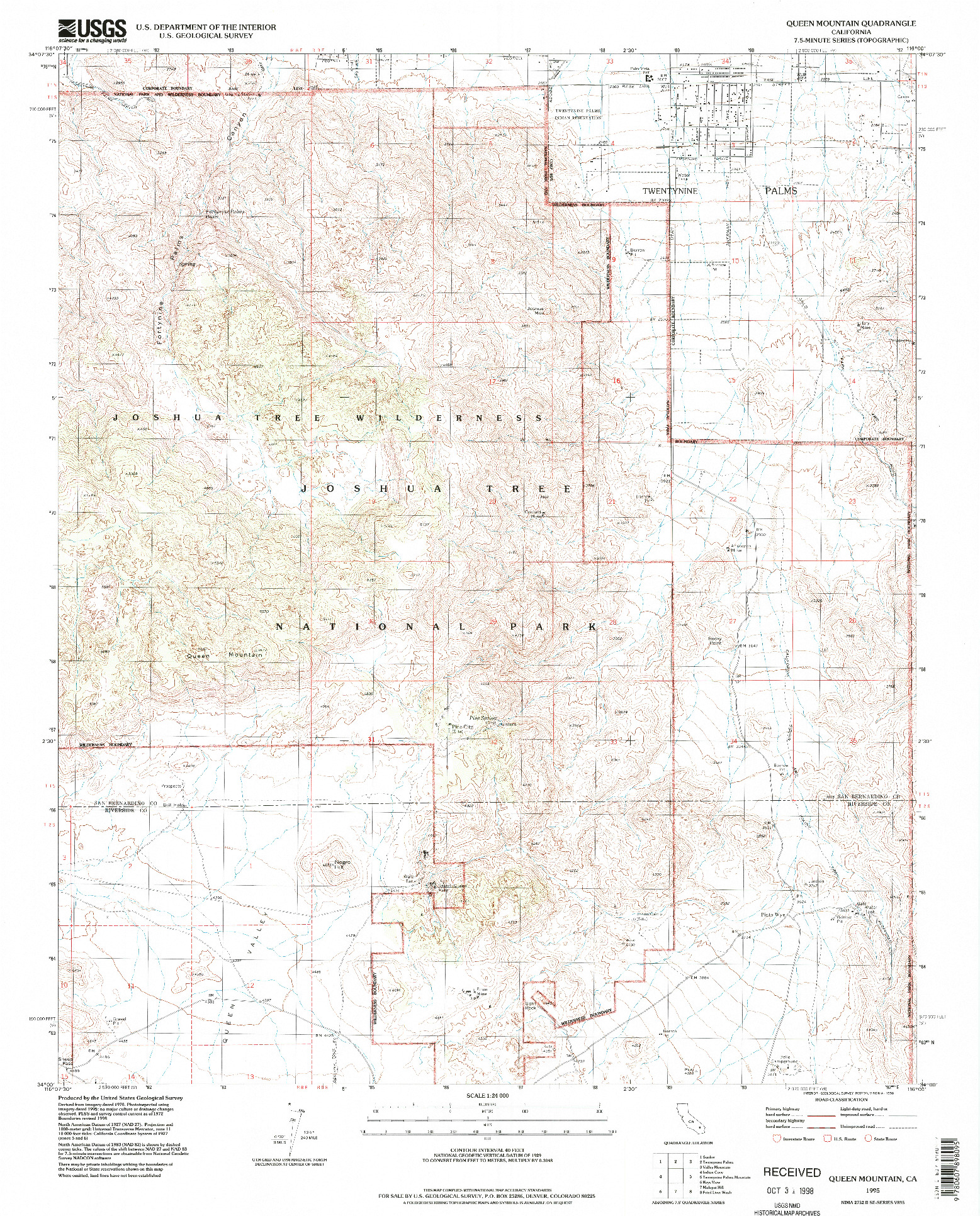 USGS 1:24000-SCALE QUADRANGLE FOR QUEEN MOUNTAIN, CA 1995