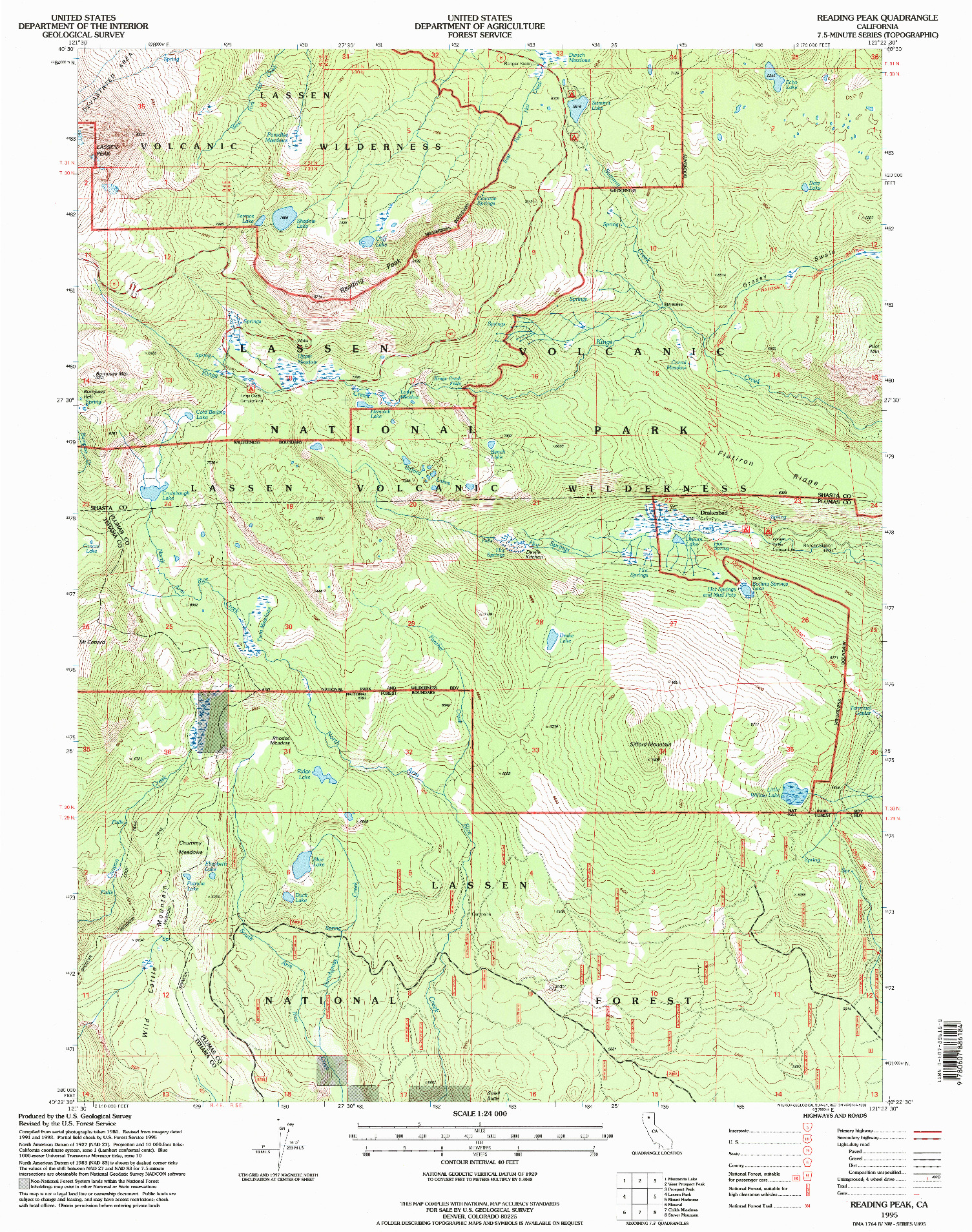 USGS 1:24000-SCALE QUADRANGLE FOR READING PEAK, CA 1995