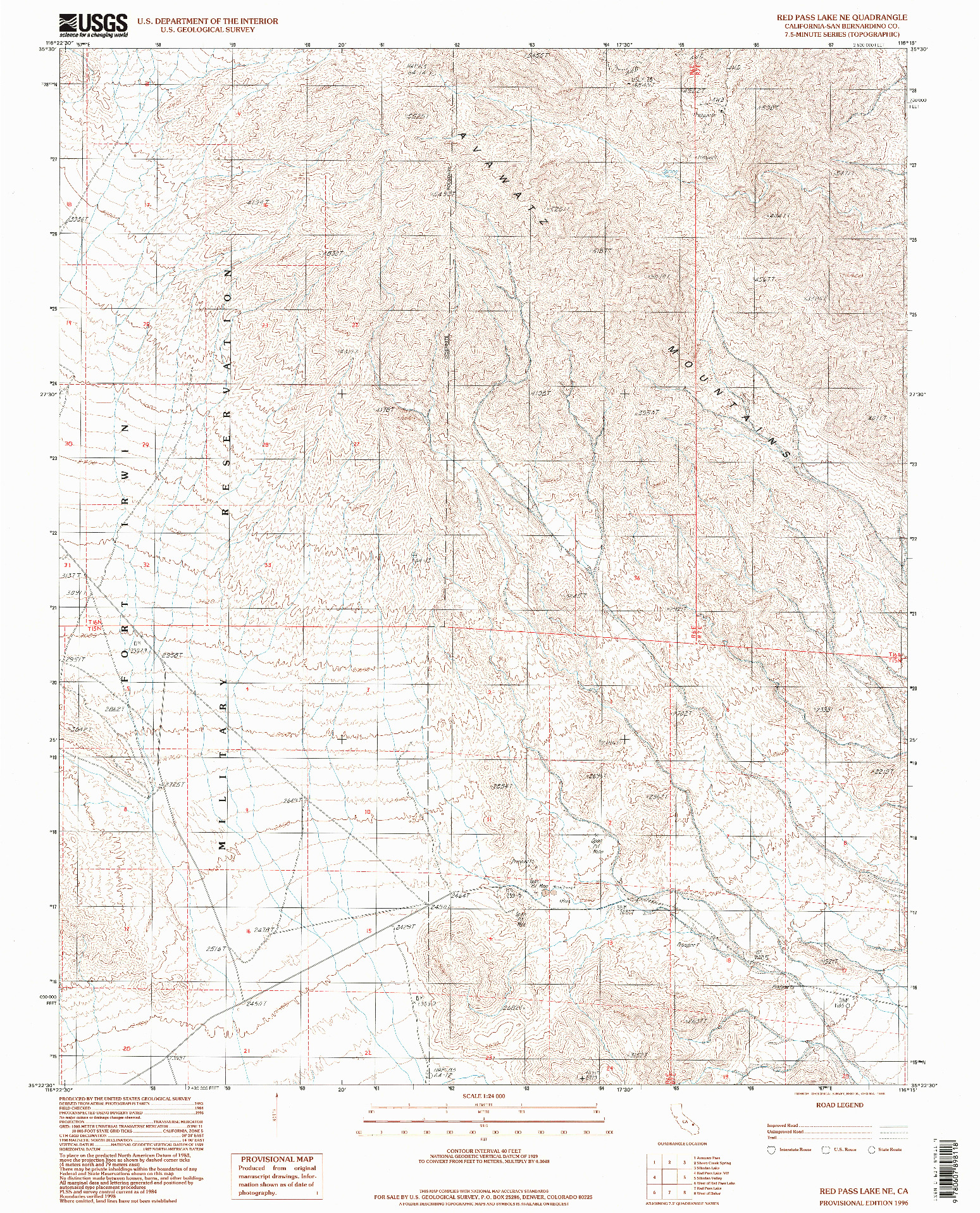 USGS 1:24000-SCALE QUADRANGLE FOR RED PASS LAKE NE, CA 1996