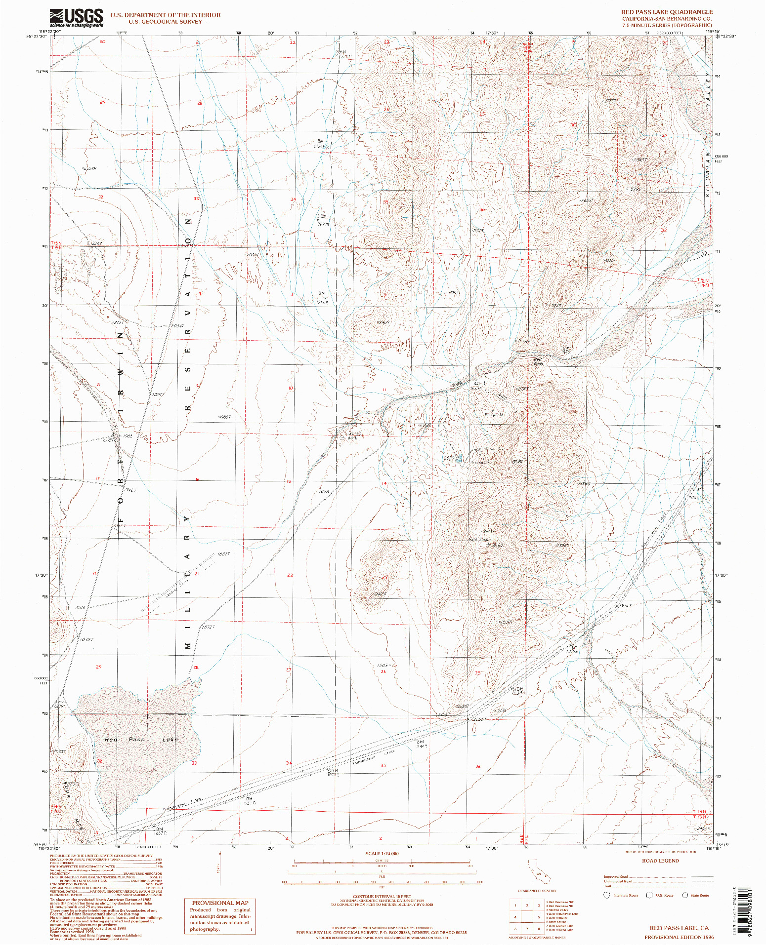 USGS 1:24000-SCALE QUADRANGLE FOR RED PASS LAKE, CA 1996