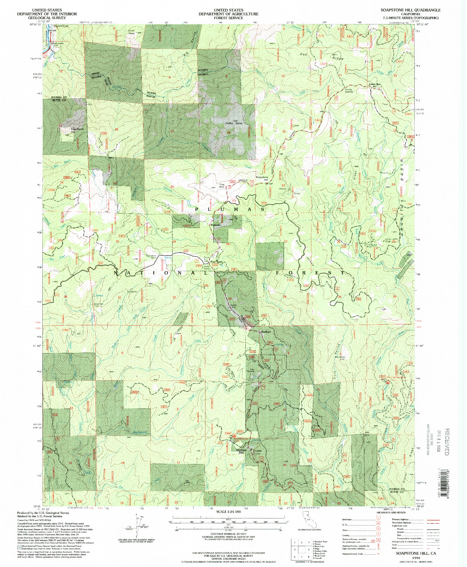 USGS 1:24000-SCALE QUADRANGLE FOR SOAPSTONE HILL, CA 1994