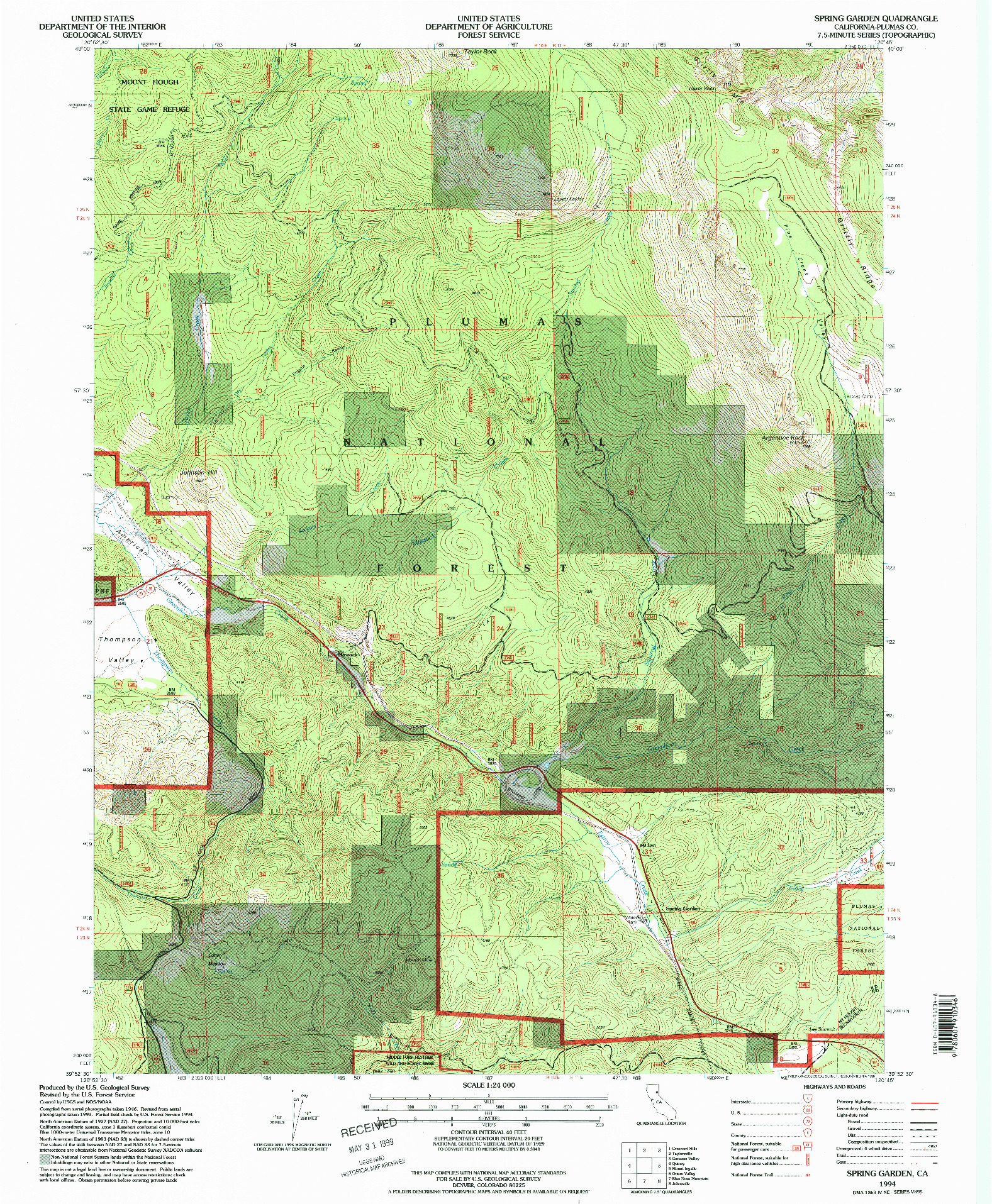 USGS 1:24000-SCALE QUADRANGLE FOR SPRING GARDEN, CA 1994