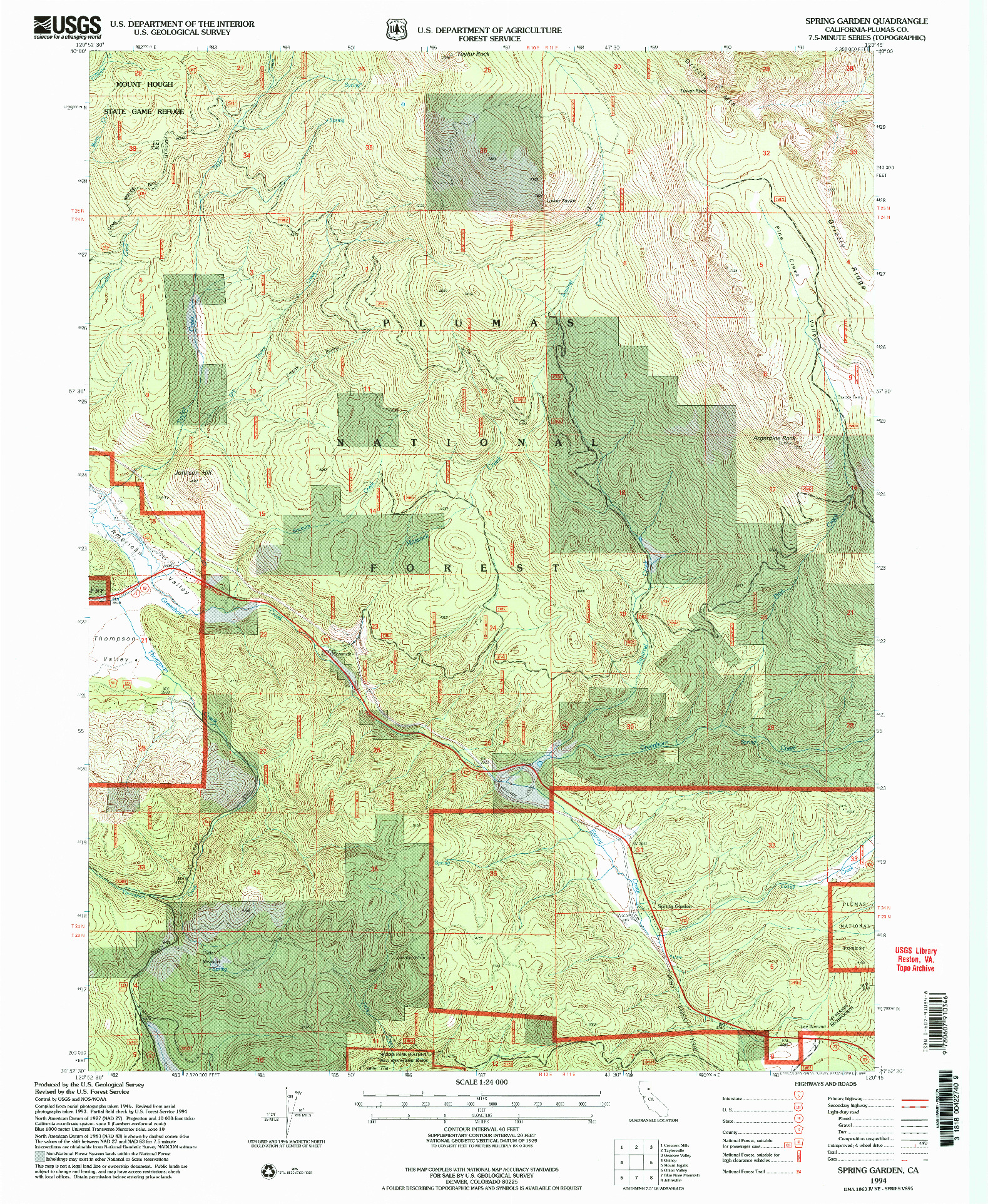 USGS 1:24000-SCALE QUADRANGLE FOR SPRING GARDEN, CA 1994