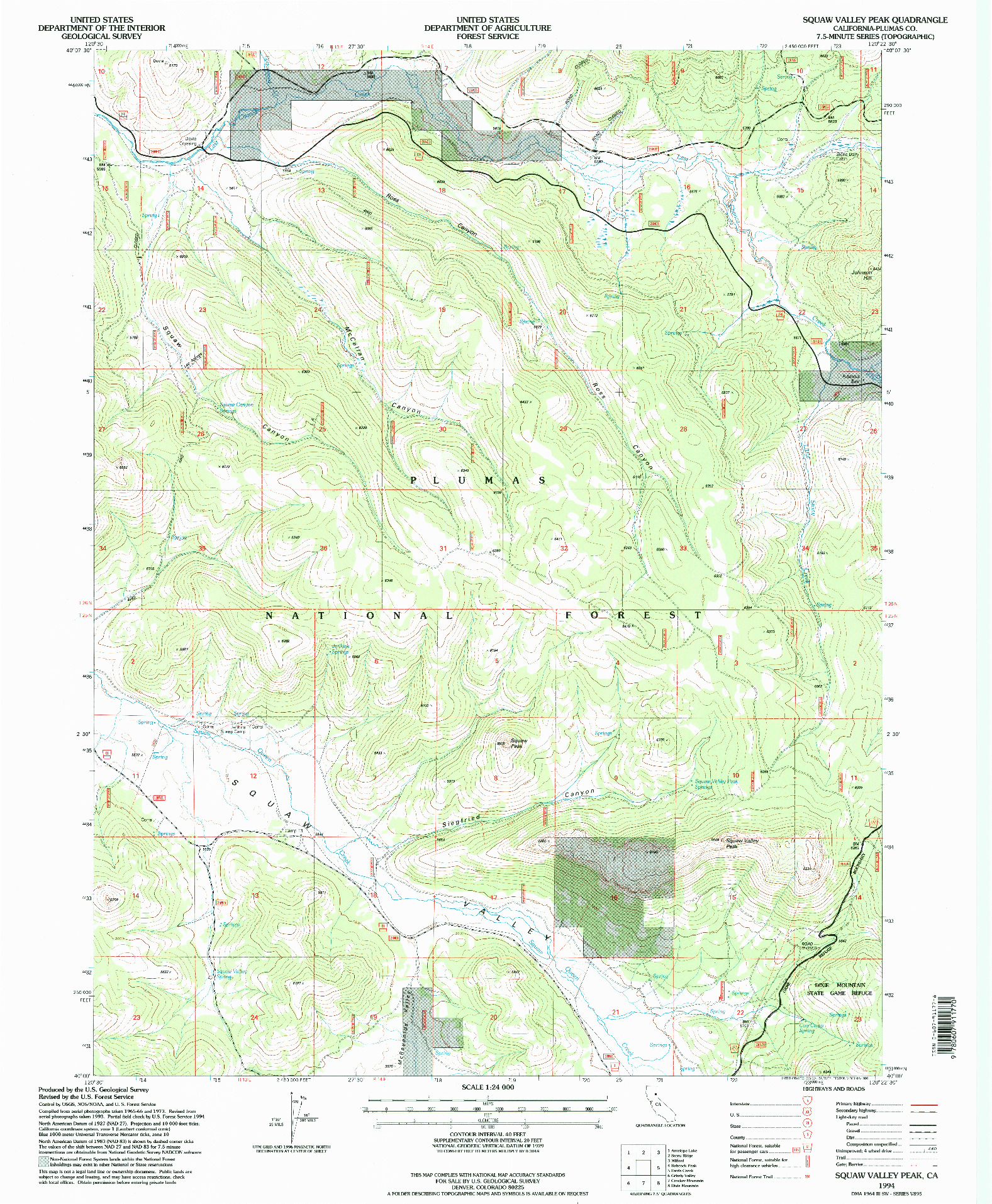 USGS 1:24000-SCALE QUADRANGLE FOR SQUAW VALLEY PEAK, CA 1994