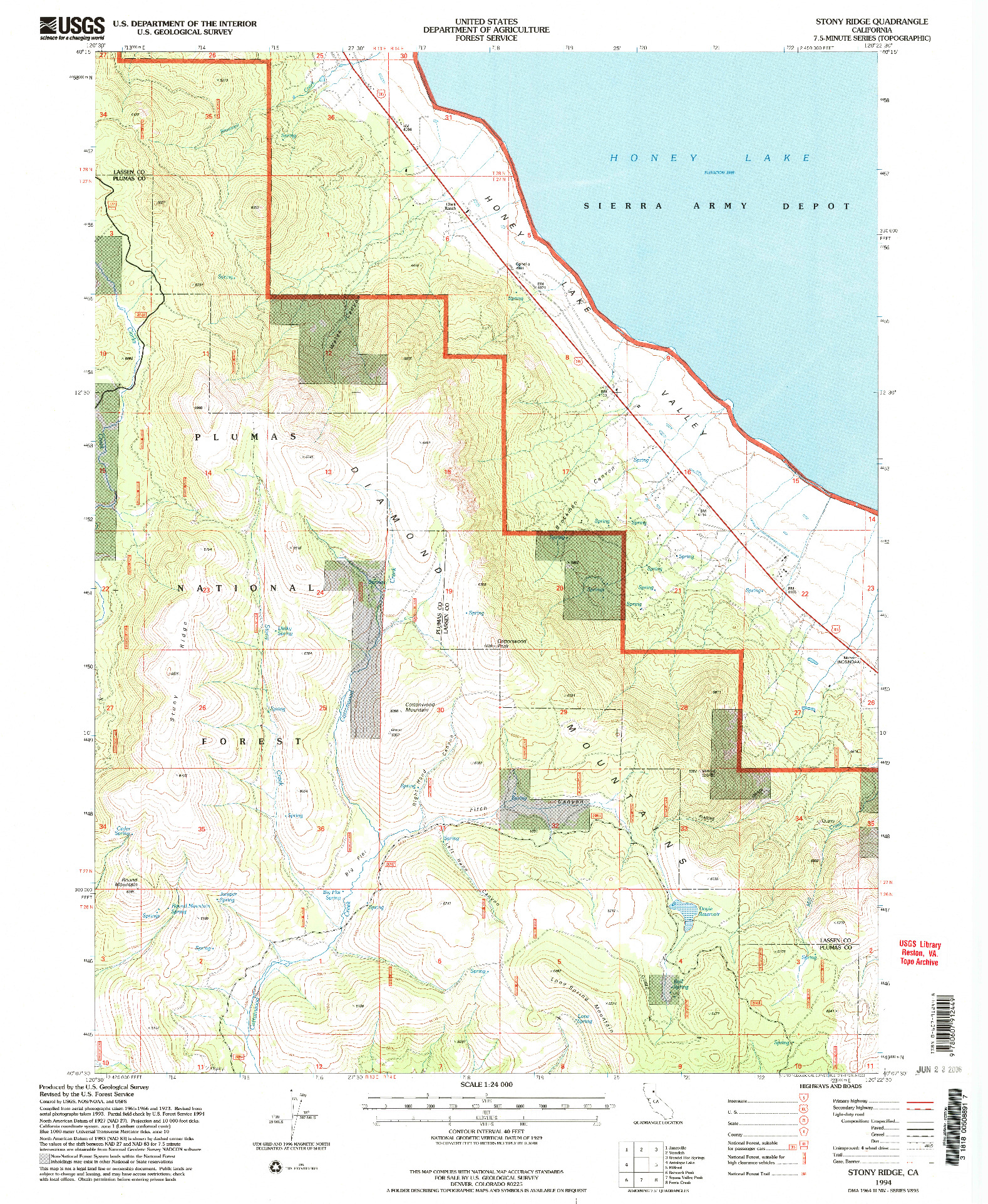 USGS 1:24000-SCALE QUADRANGLE FOR STONY RIDGE, CA 1994