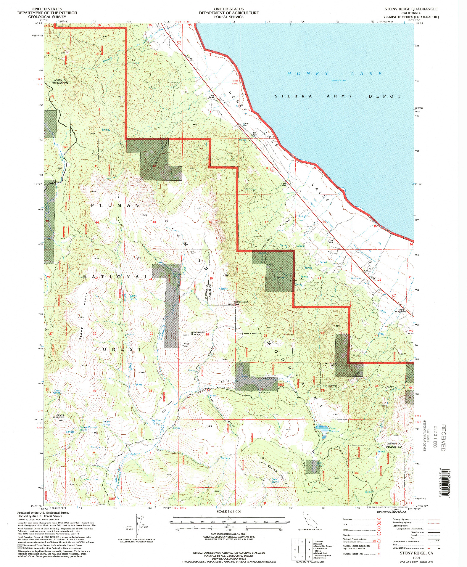 USGS 1:24000-SCALE QUADRANGLE FOR STONY RIDGE, CA 1994