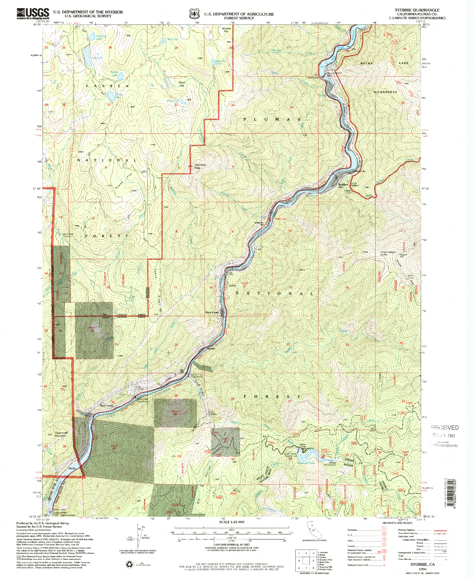 USGS 1:24000-SCALE QUADRANGLE FOR STORRIE, CA 1994