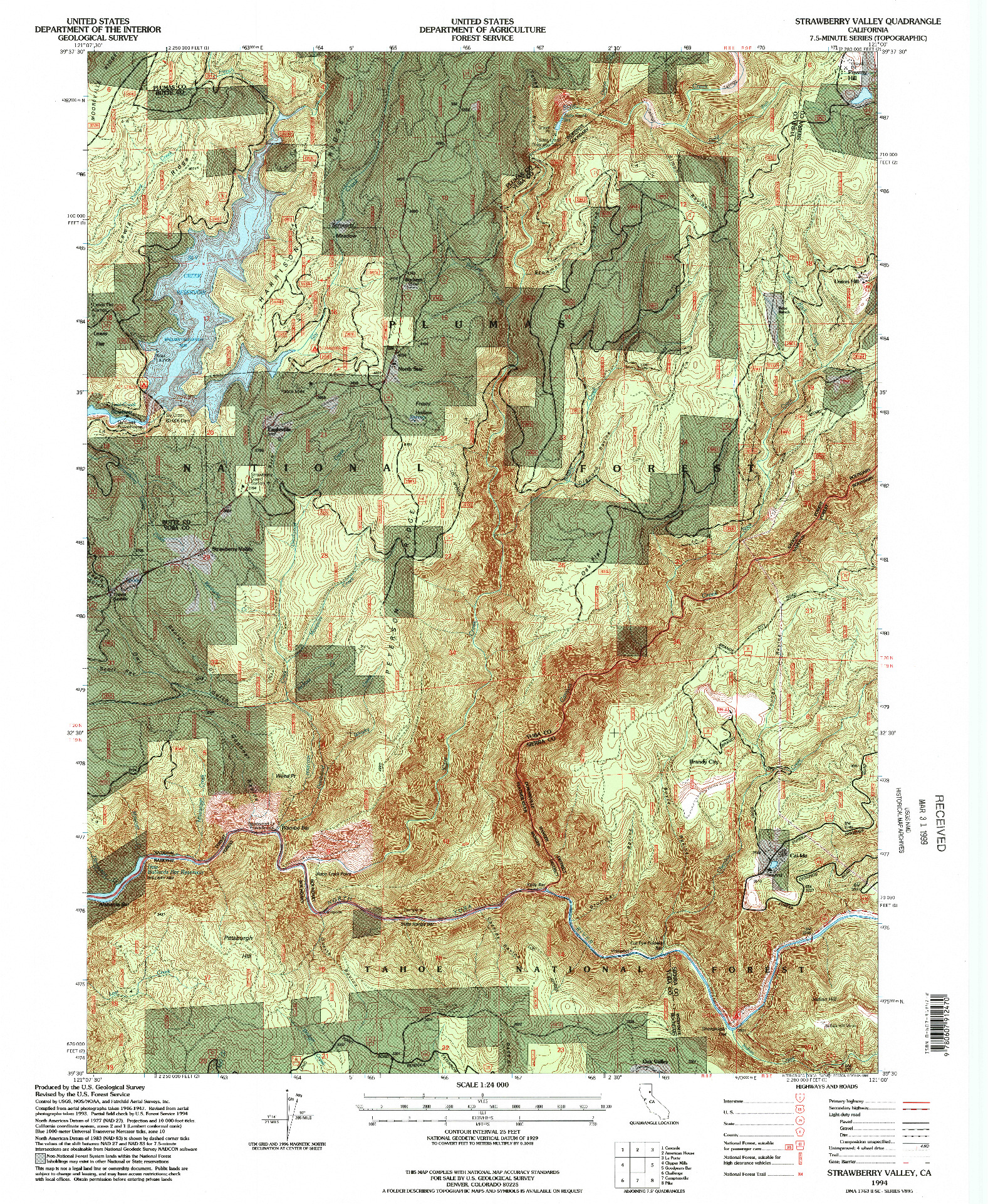 USGS 1:24000-SCALE QUADRANGLE FOR STRAWBERRY VALLEY, CA 1994