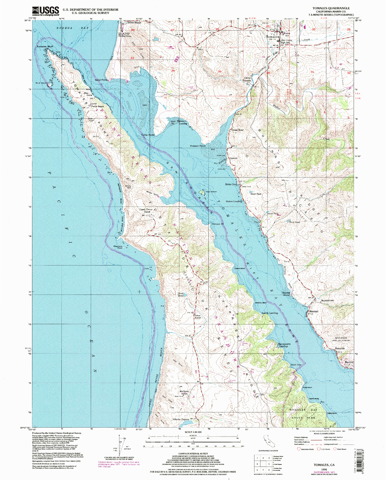 USGS 1:24000-SCALE QUADRANGLE FOR TOMALES, CA 1995