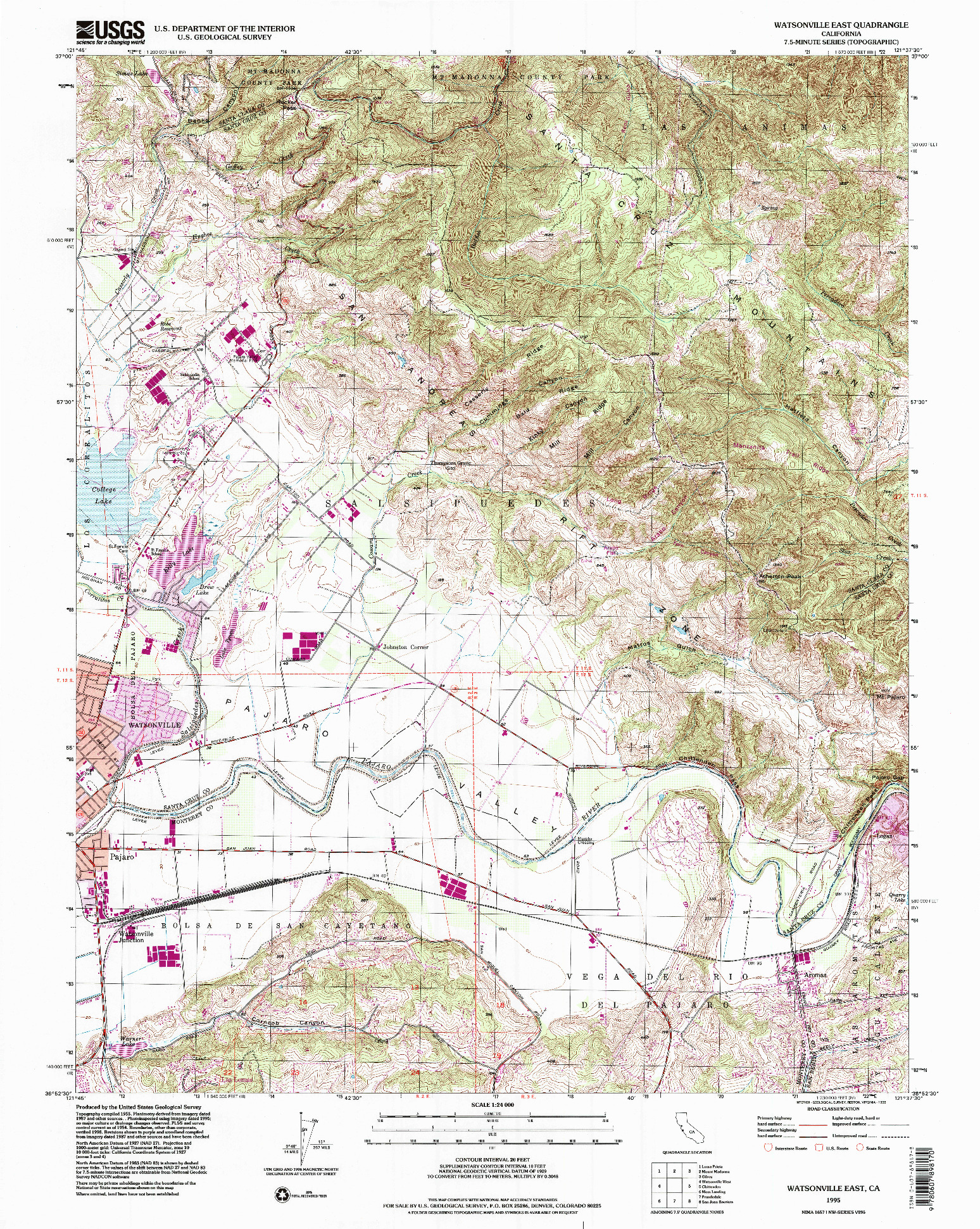 USGS 1:24000-SCALE QUADRANGLE FOR WATSONVILLE EAST, CA 1995