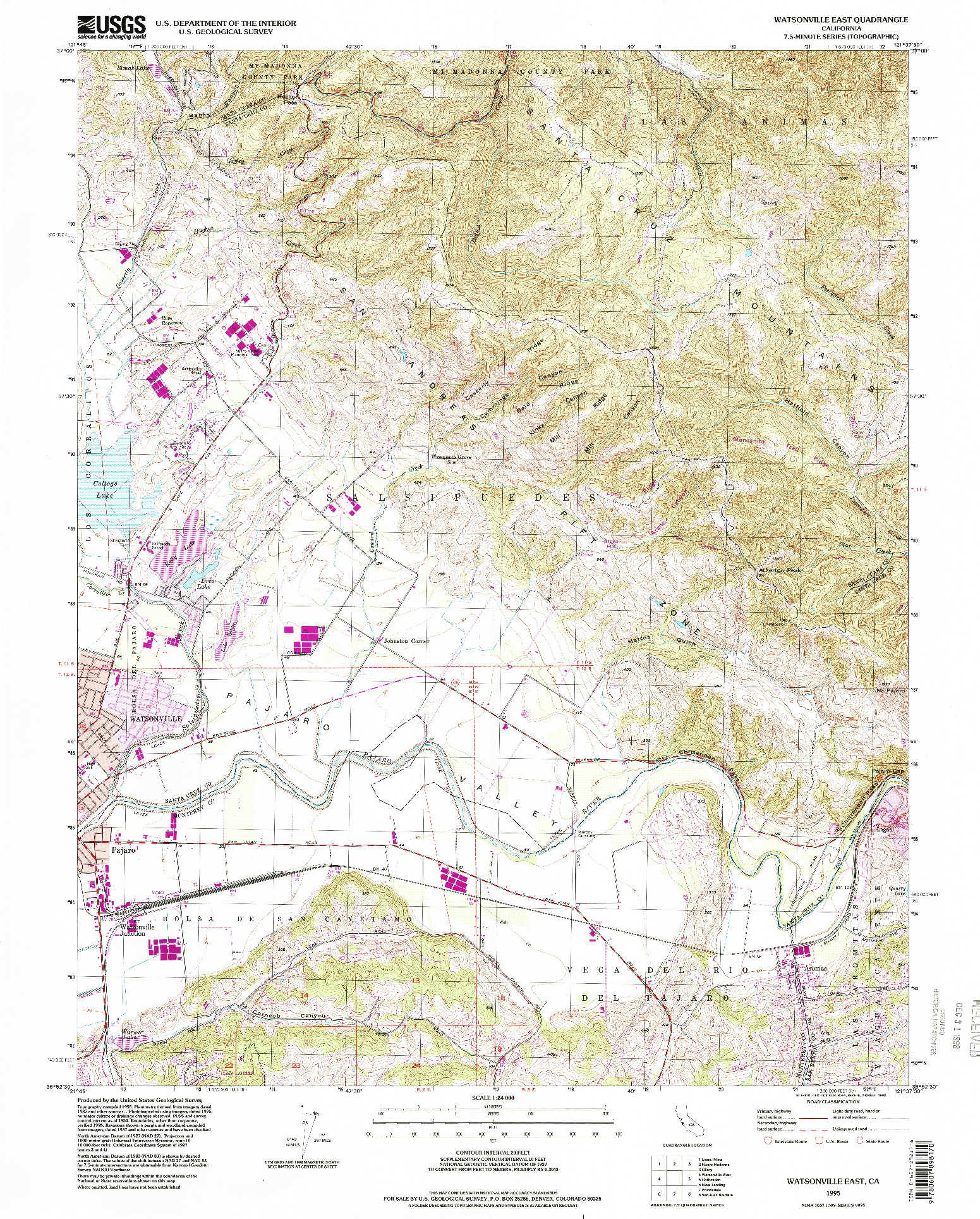 USGS 1:24000-SCALE QUADRANGLE FOR WATSONVILLE EAST, CA 1995