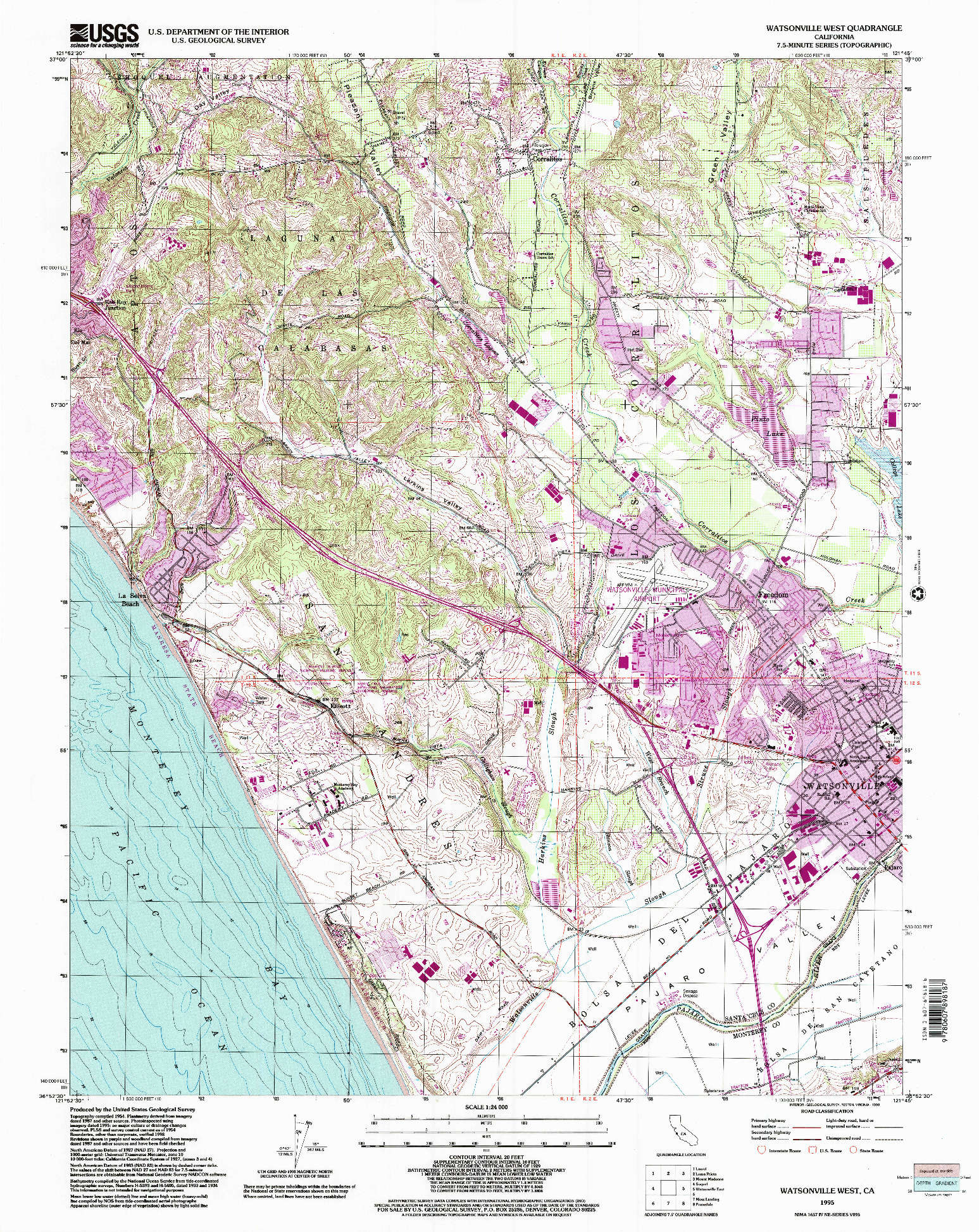 USGS 1:24000-SCALE QUADRANGLE FOR WATSONVILLE WEST, CA 1995