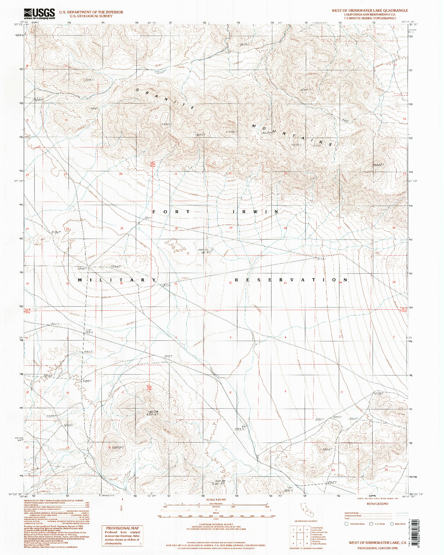 USGS 1:24000-SCALE QUADRANGLE FOR WEST OF DRINKWATER LAKE, CA 1996