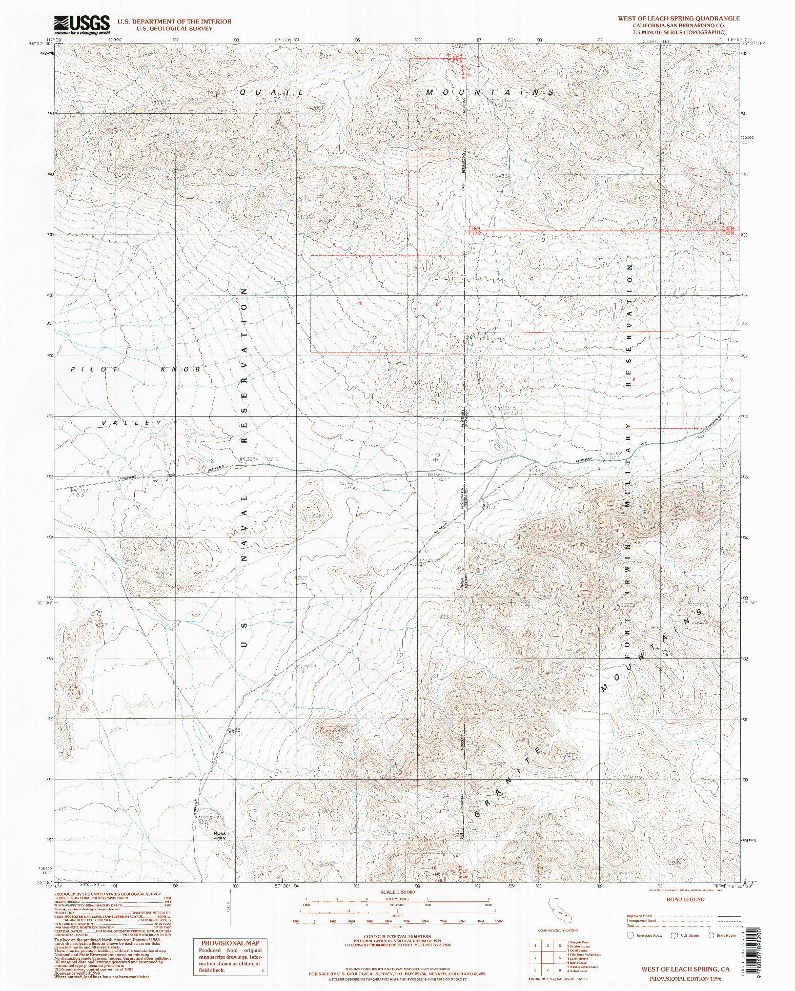 USGS 1:24000-SCALE QUADRANGLE FOR WEST OF LEACH SPRING, CA 1996