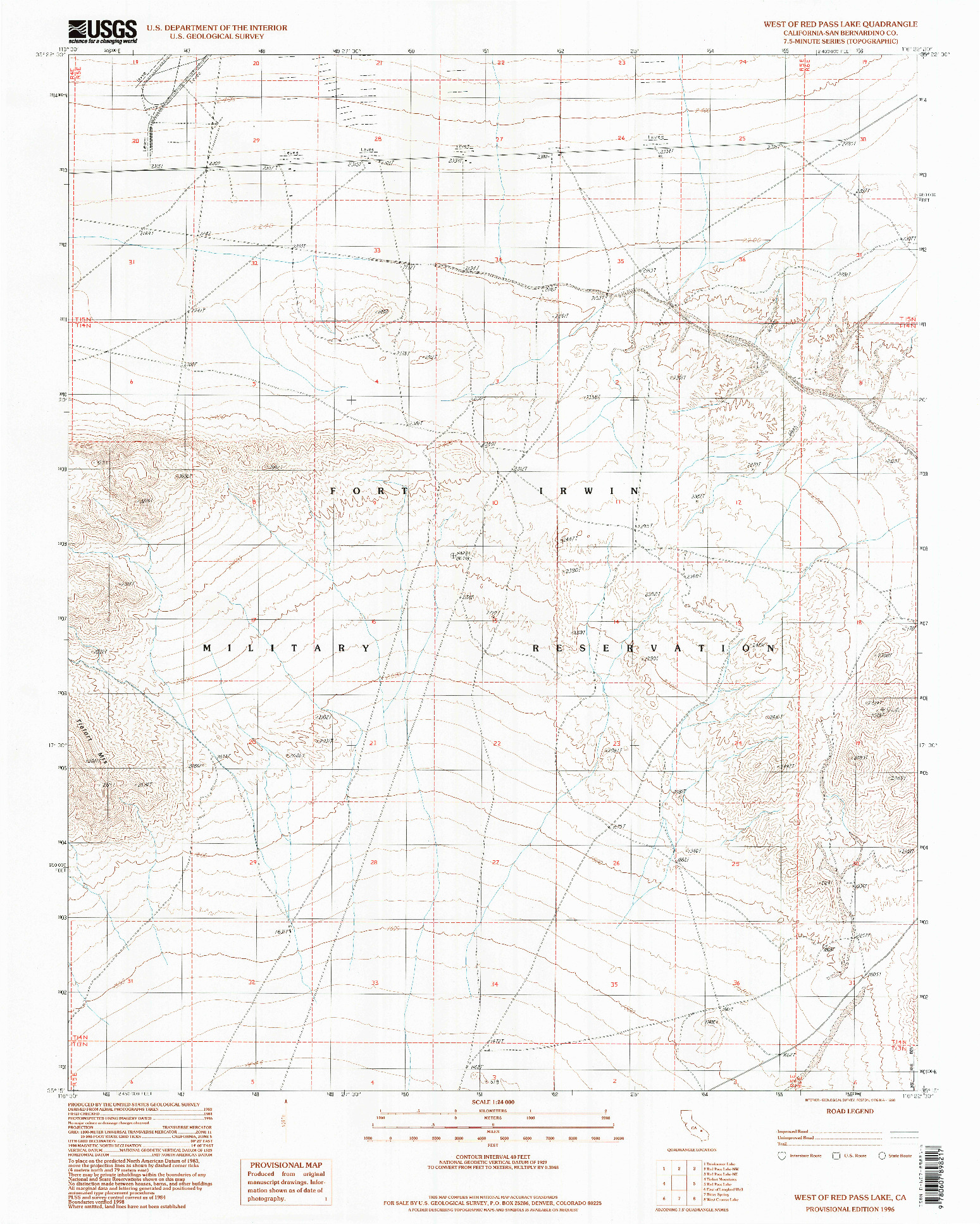 USGS 1:24000-SCALE QUADRANGLE FOR WEST OF RED PASS LAKE, CA 1996