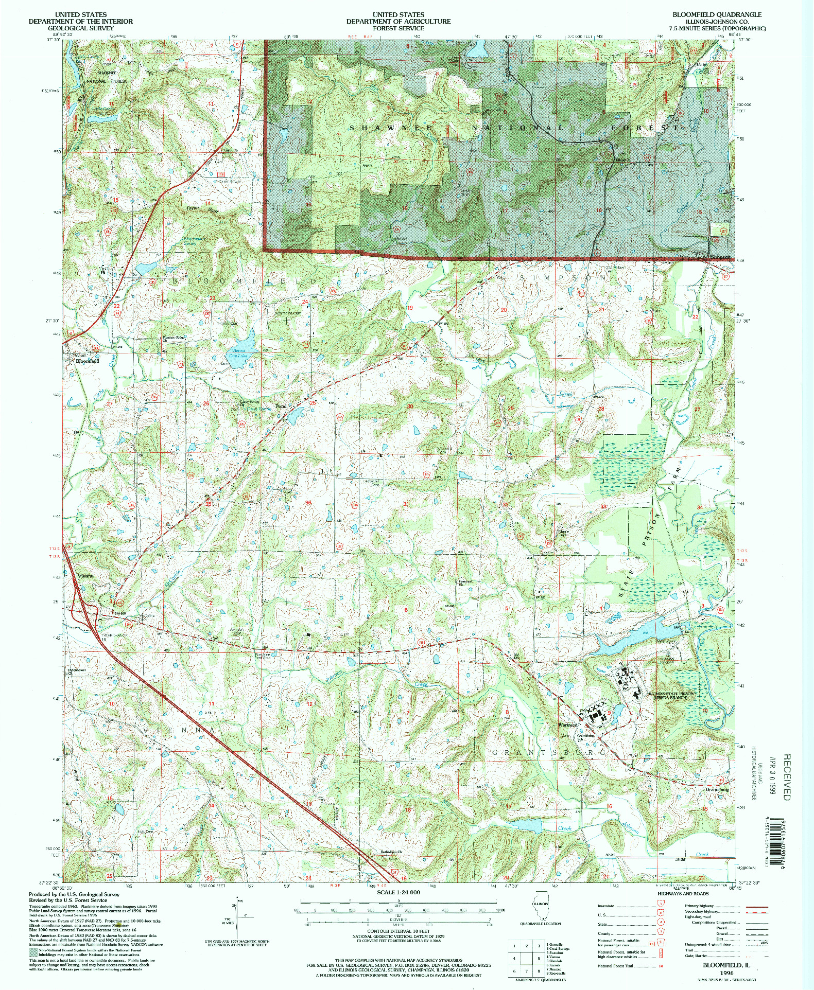 USGS 1:24000-SCALE QUADRANGLE FOR BLOOMFIELD, IL 1996