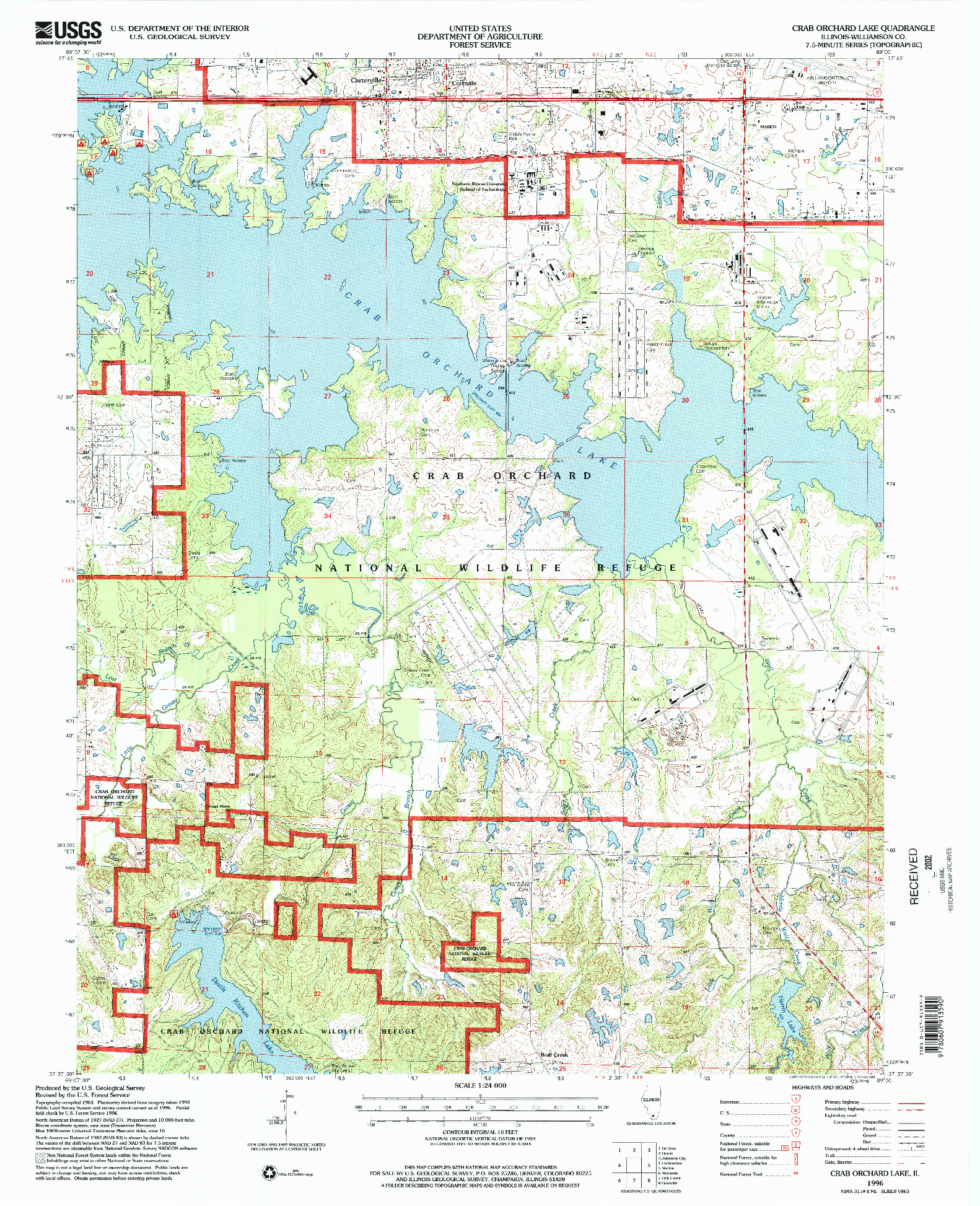 USGS 1:24000-SCALE QUADRANGLE FOR CRAB ORCHARD LAKE, IL 1996