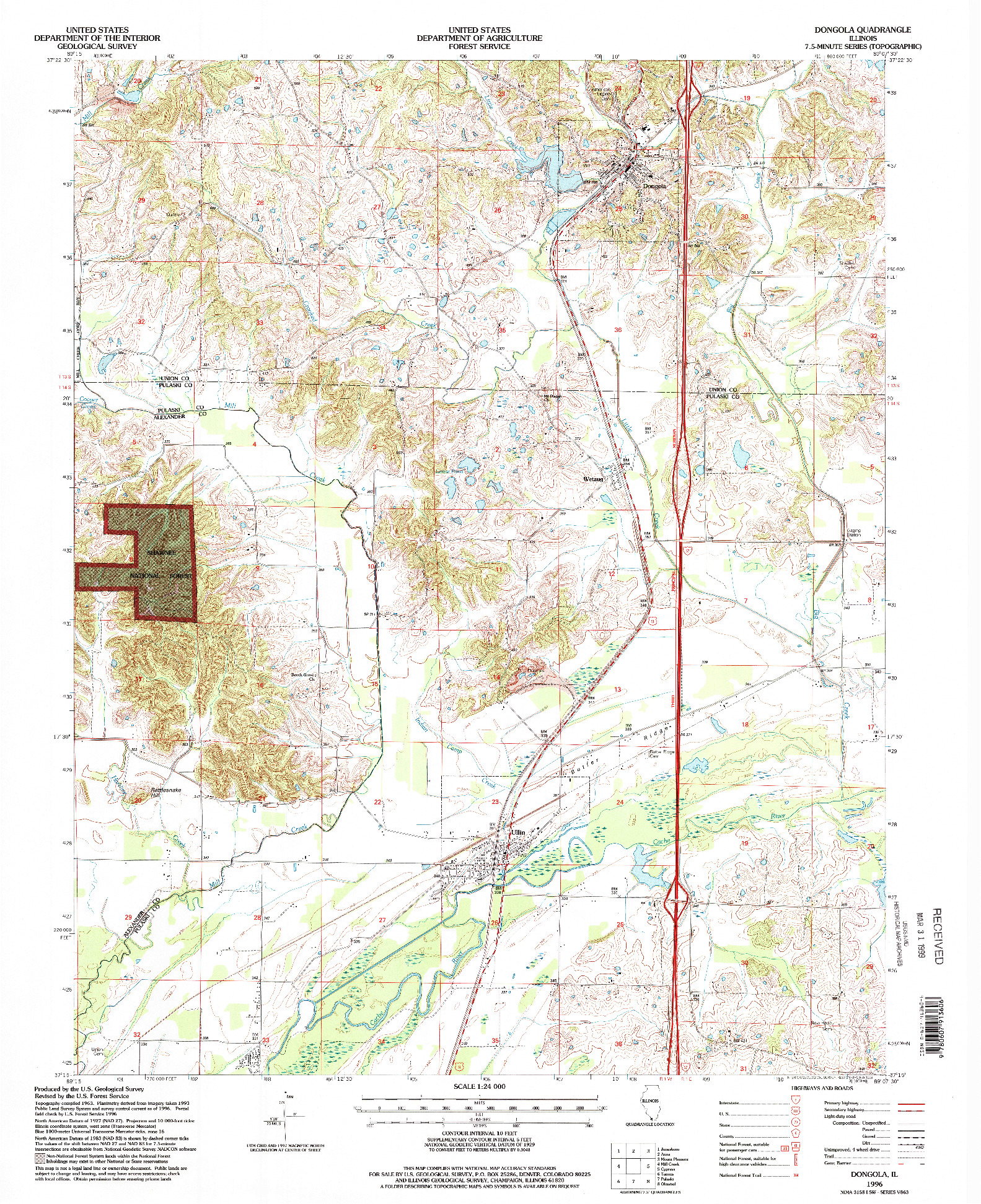 USGS 1:24000-SCALE QUADRANGLE FOR DONGOLA, IL 1996