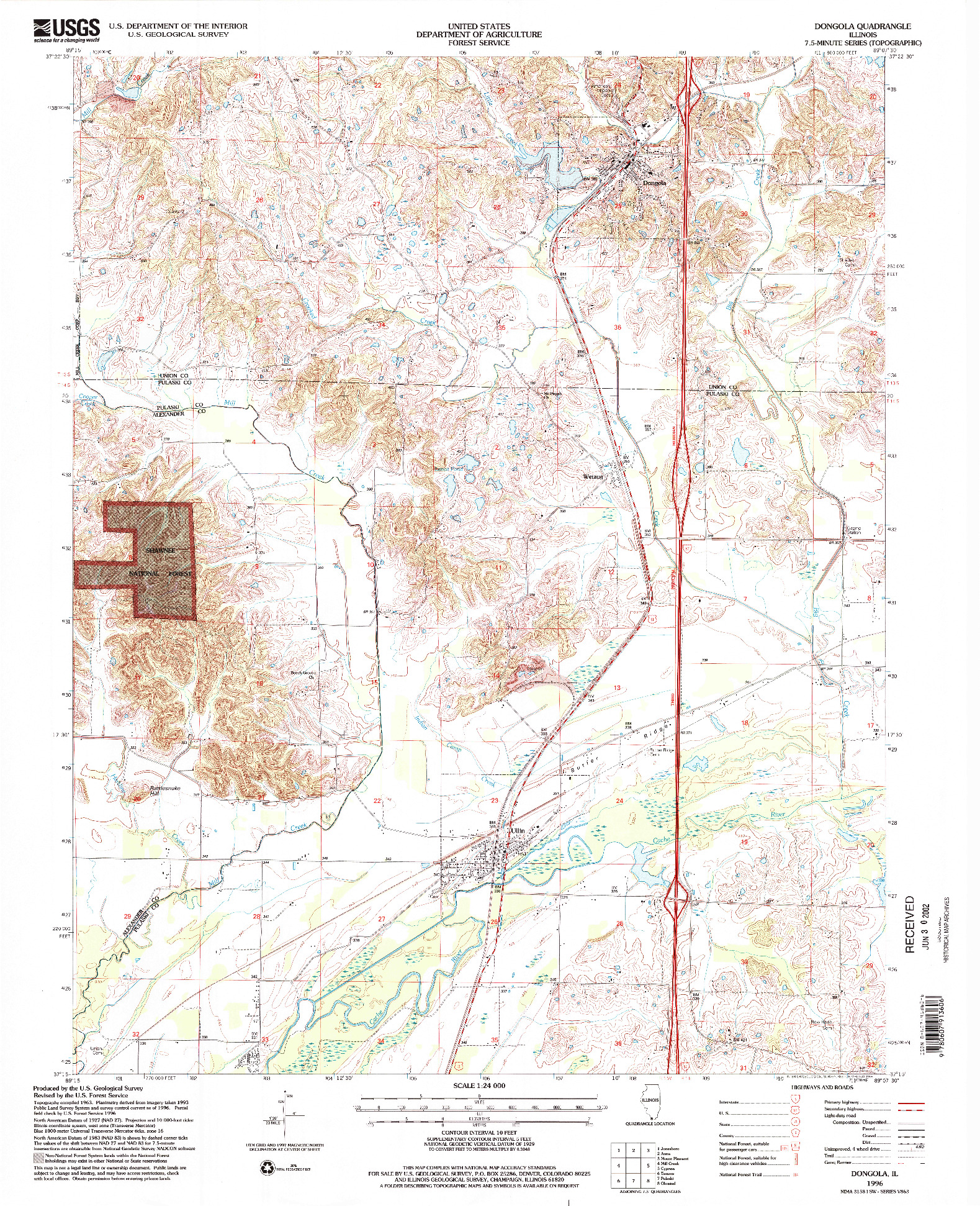 USGS 1:24000-SCALE QUADRANGLE FOR DONGOLA, IL 1996