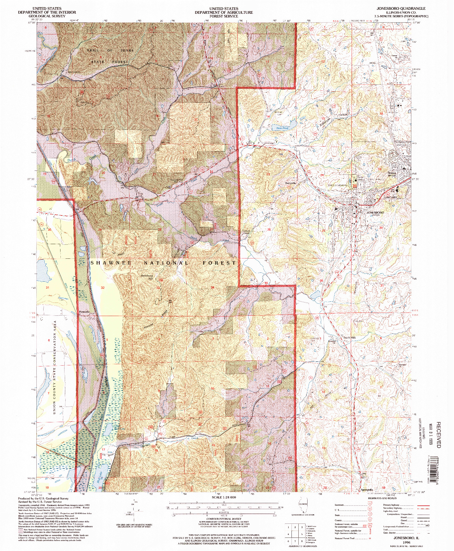 USGS 1:24000-SCALE QUADRANGLE FOR JONESBORO, IL 1996