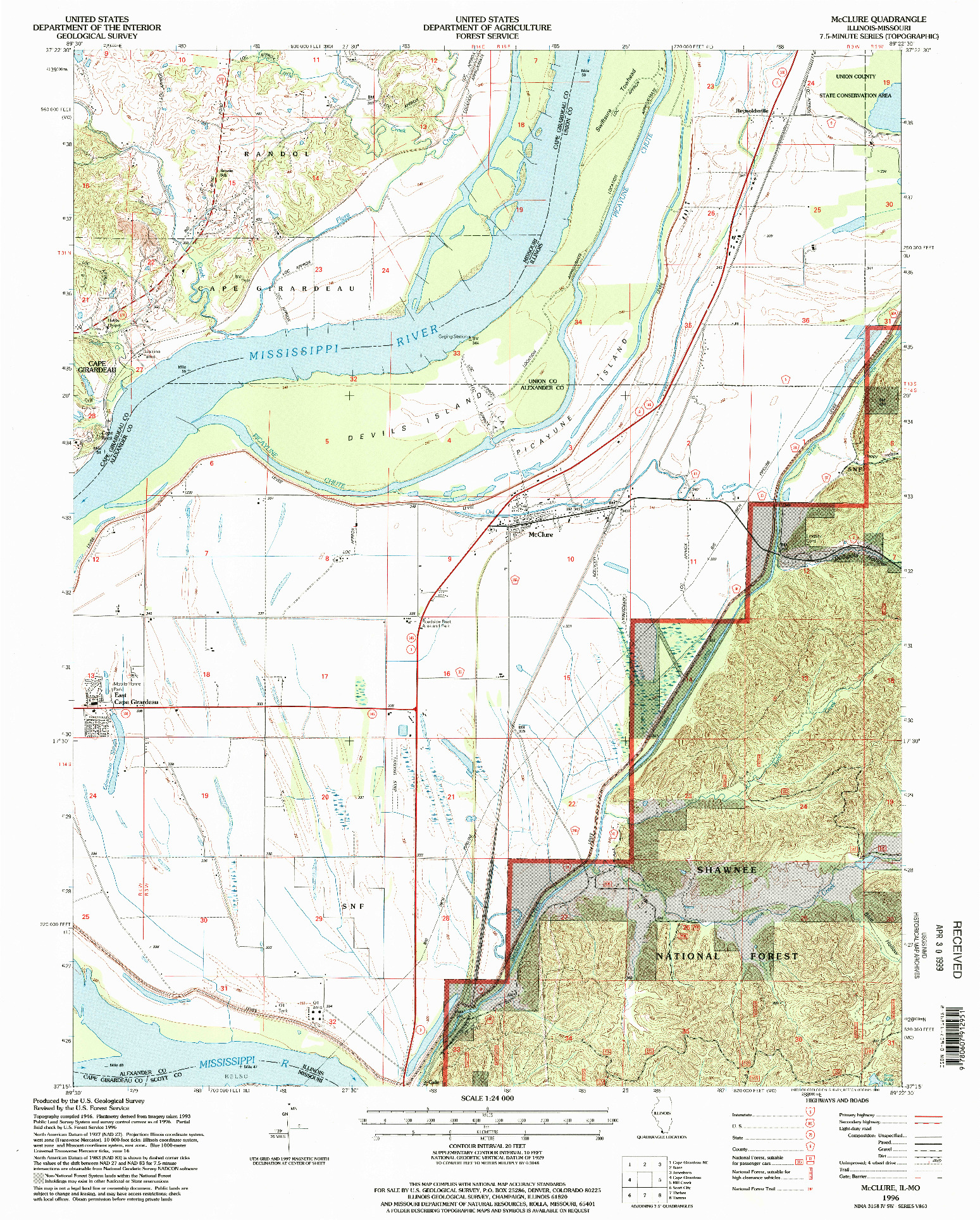 USGS 1:24000-SCALE QUADRANGLE FOR MCCLURE, IL 1996