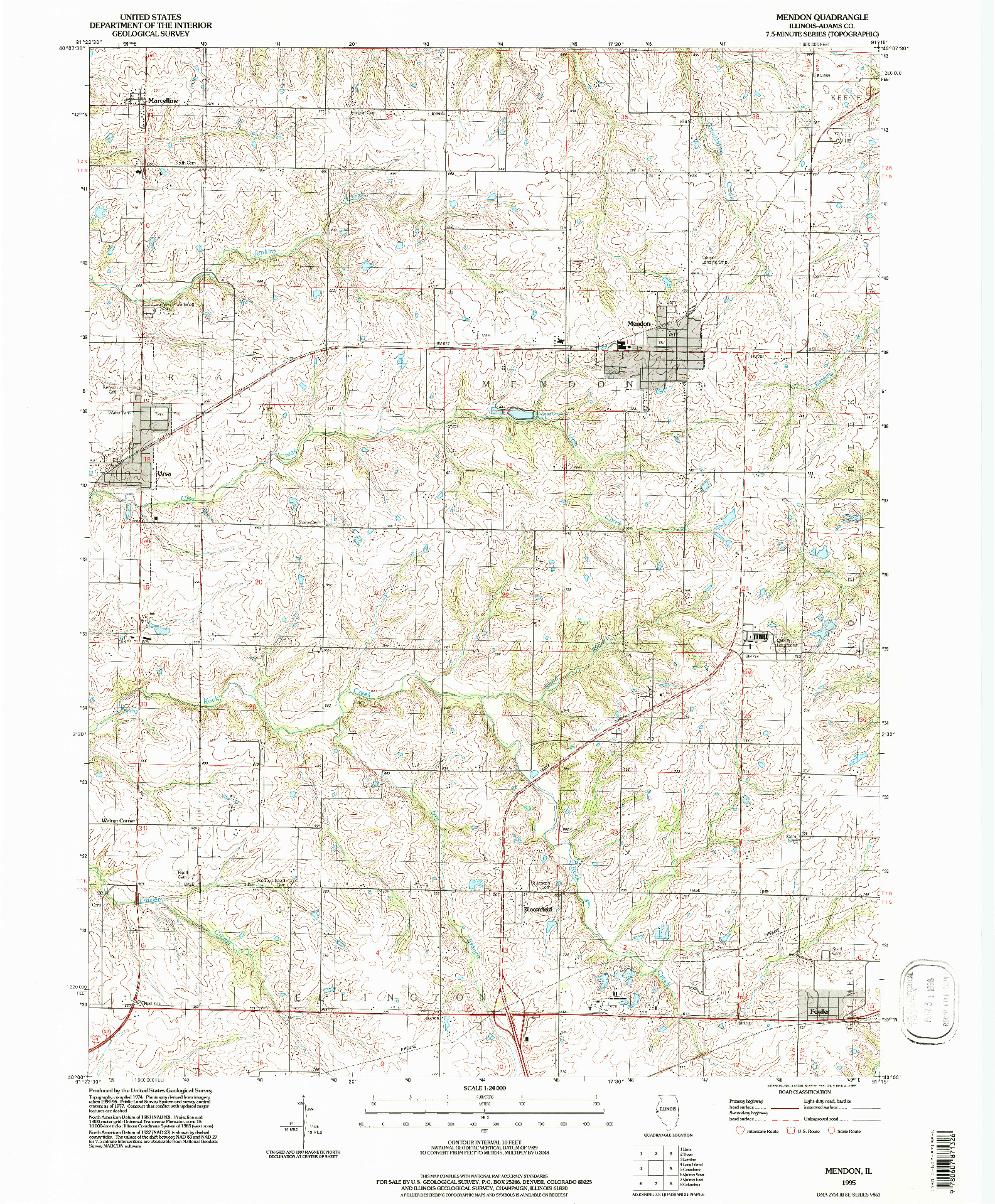 USGS 1:24000-SCALE QUADRANGLE FOR MENDON, IL 1995