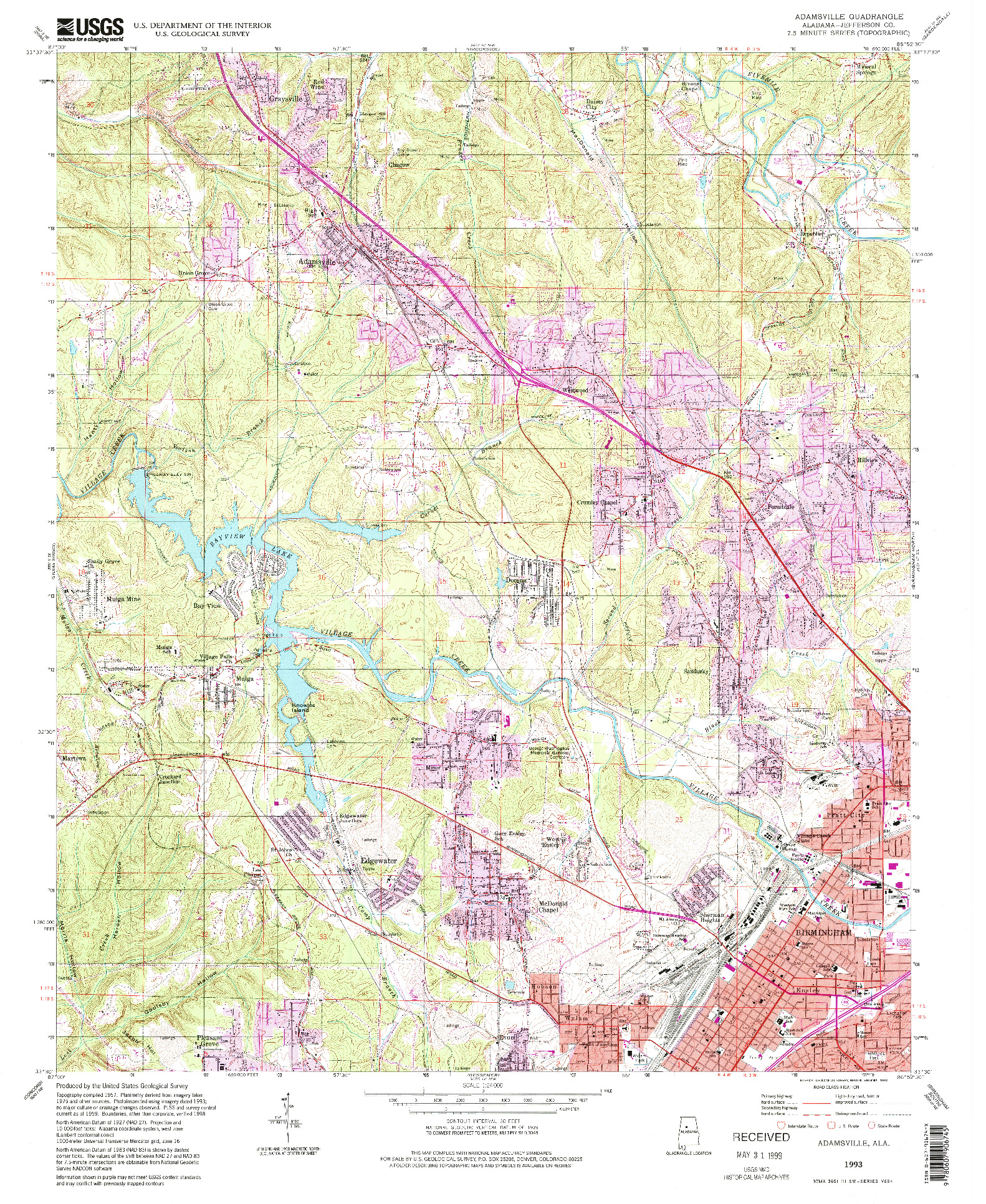 USGS 1:24000-SCALE QUADRANGLE FOR ADAMSVILLE, AL 1993