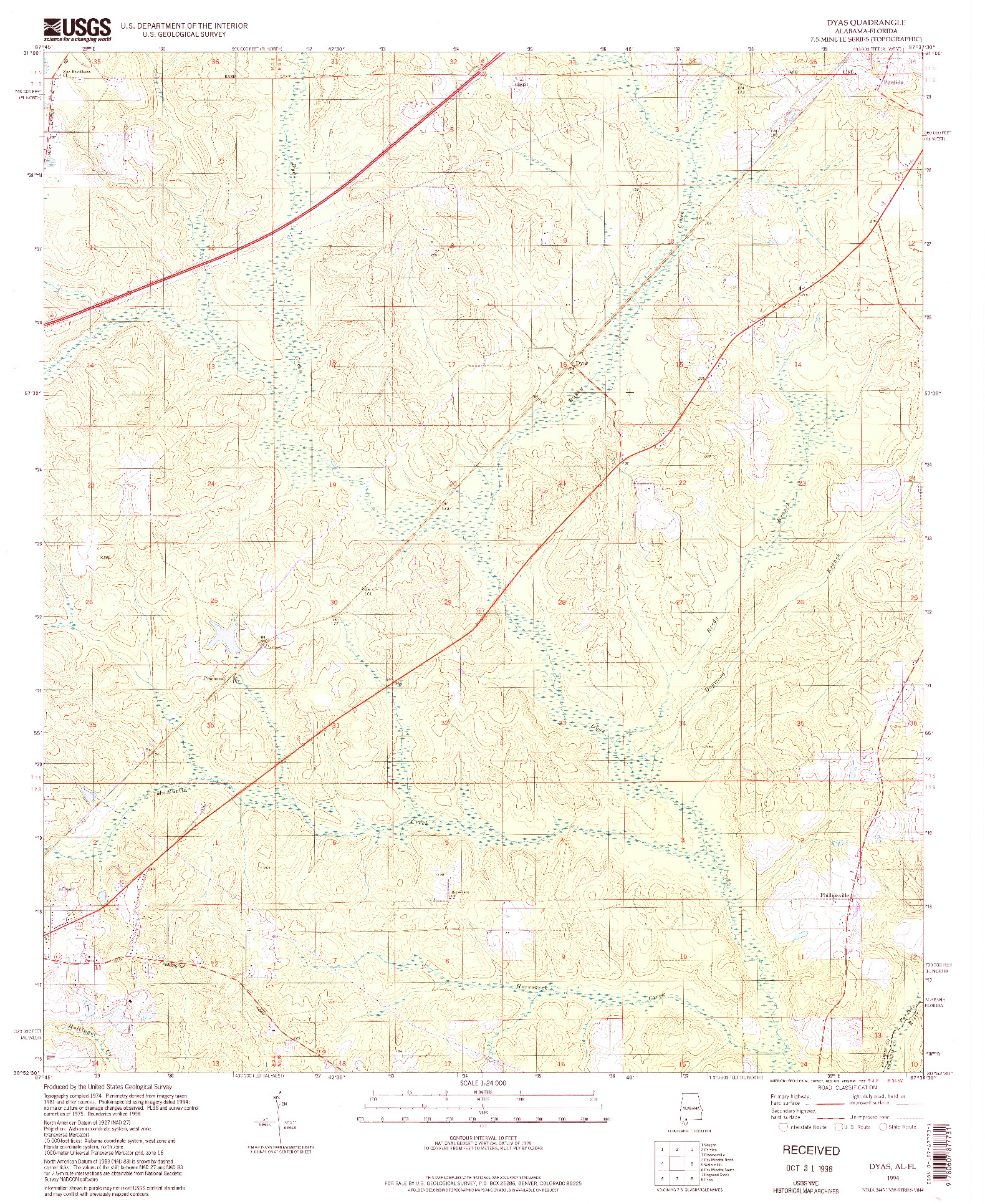 USGS 1:24000-SCALE QUADRANGLE FOR DYAS, AL 1994