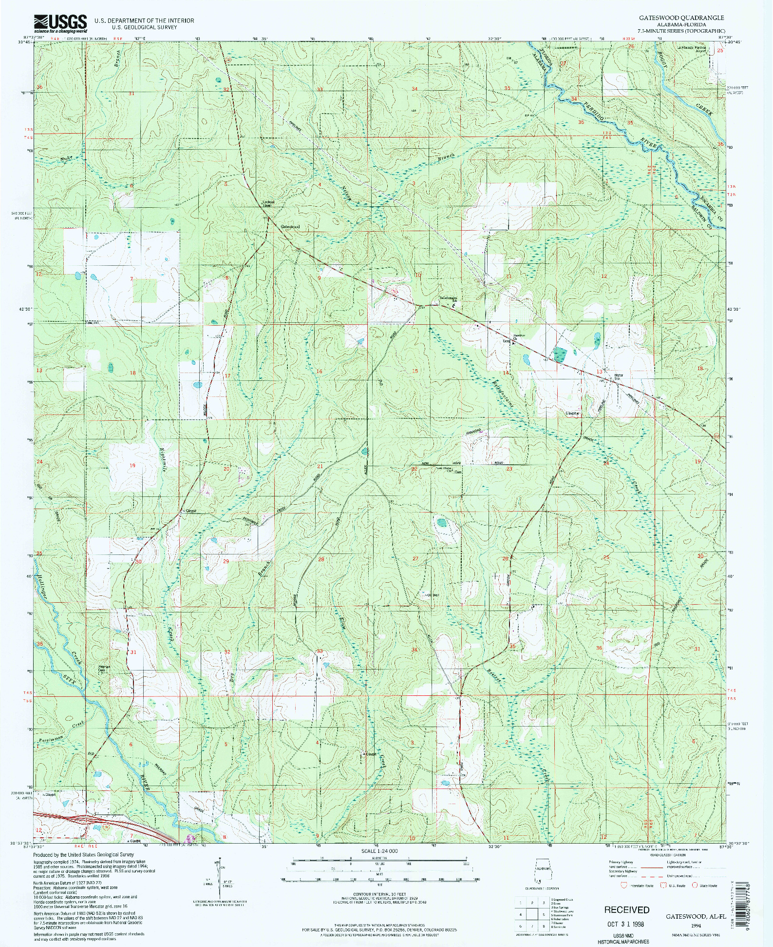 USGS 1:24000-SCALE QUADRANGLE FOR GATESWOOD, AL 1994