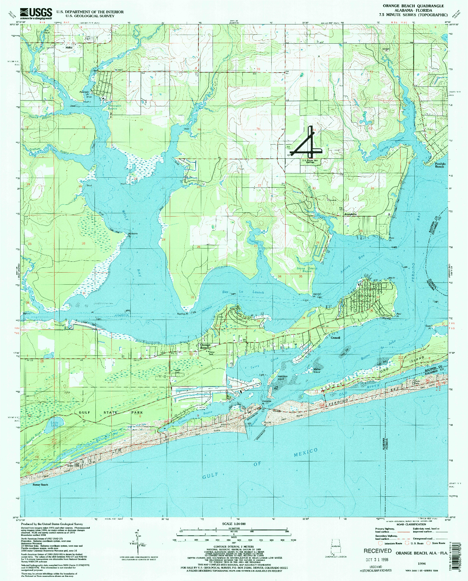 USGS 1:24000-SCALE QUADRANGLE FOR ORANGE BEACH, AL 1994