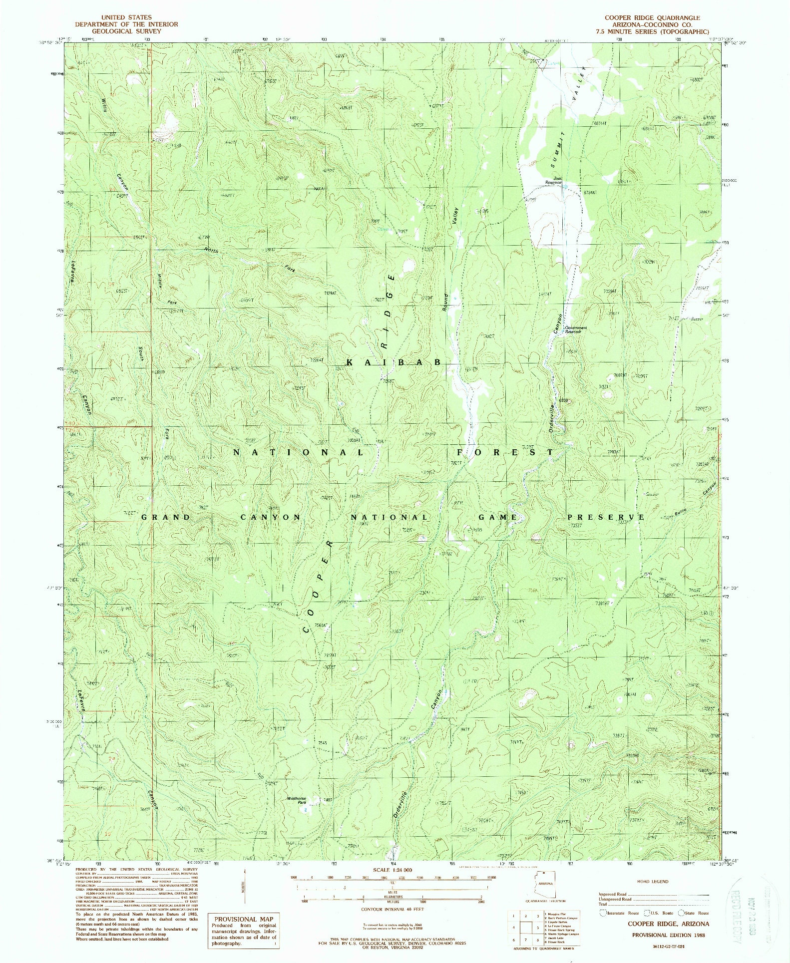 USGS 1:24000-SCALE QUADRANGLE FOR COOPER RIDGE, AZ 1988