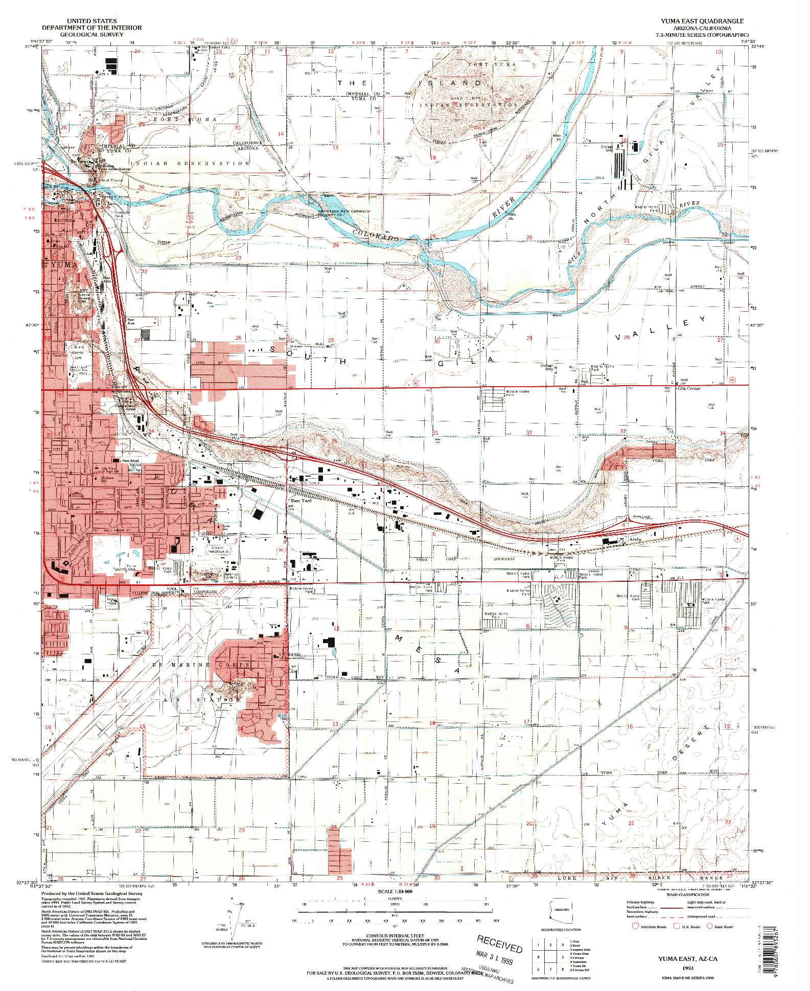 USGS 1:24000-SCALE QUADRANGLE FOR YUMA EAST, AZ 1994