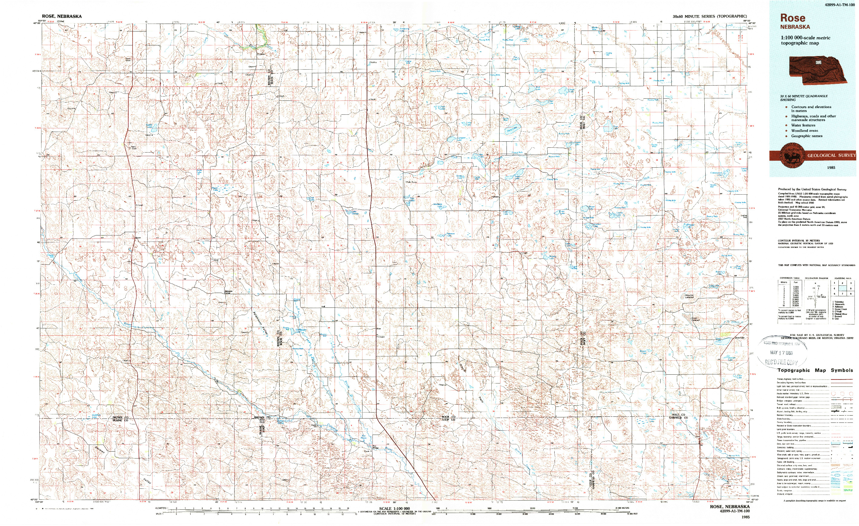USGS 1:100000-SCALE QUADRANGLE FOR ROSE, NE 1985
