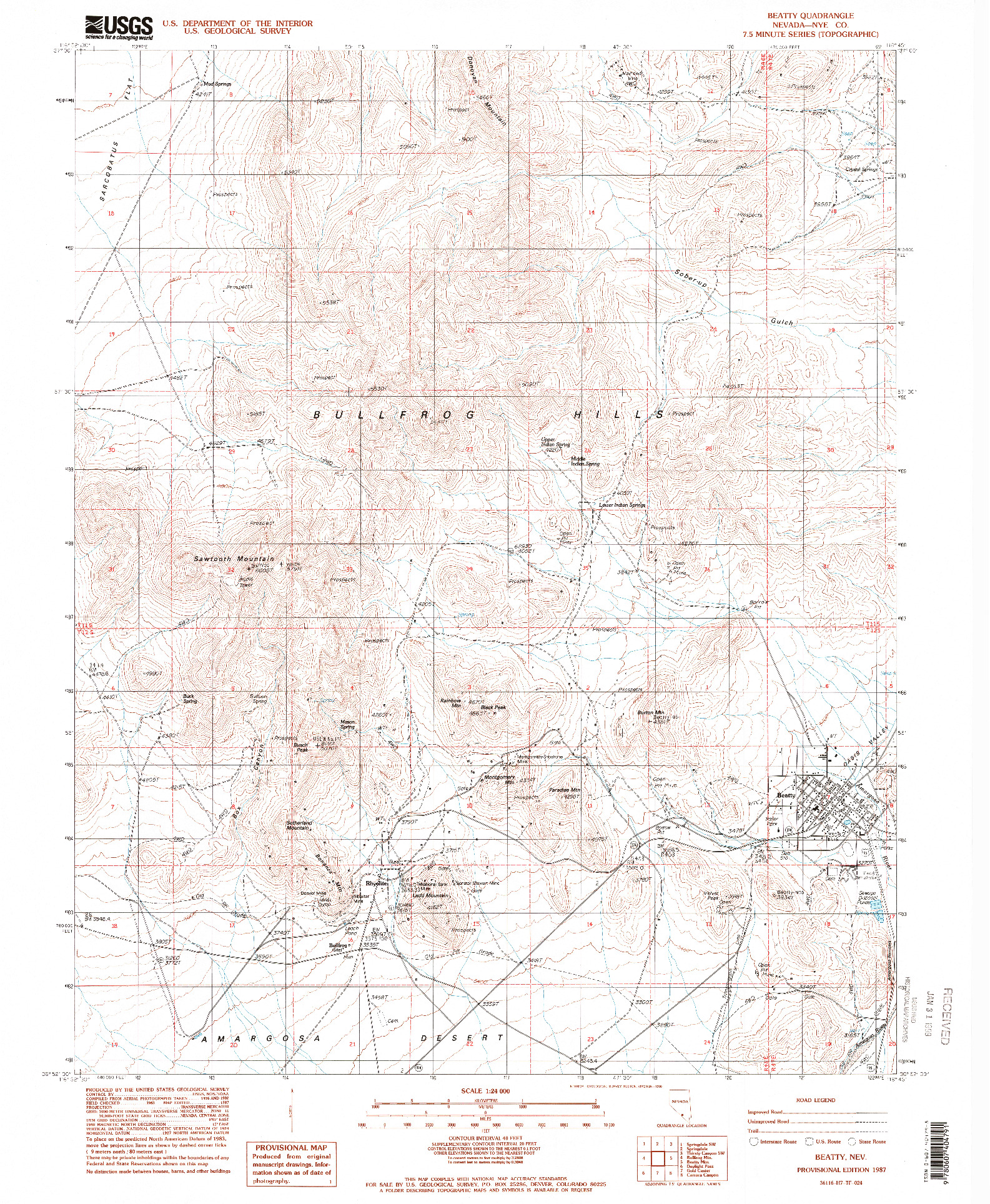 USGS 1:24000-SCALE QUADRANGLE FOR BEATTY, NV 1987