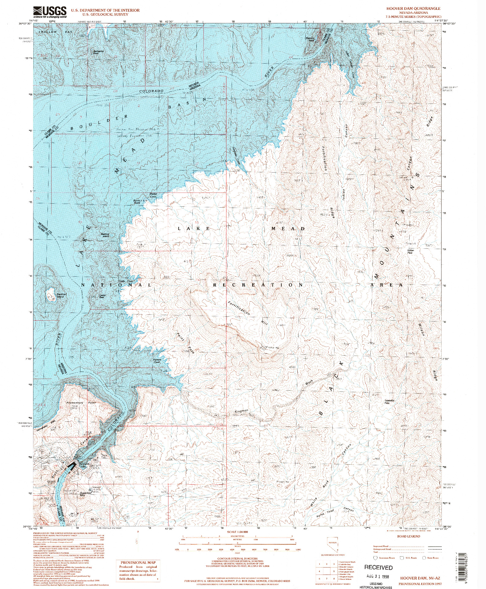 USGS 1:24000-SCALE QUADRANGLE FOR HOOVER DAM, NV 1997