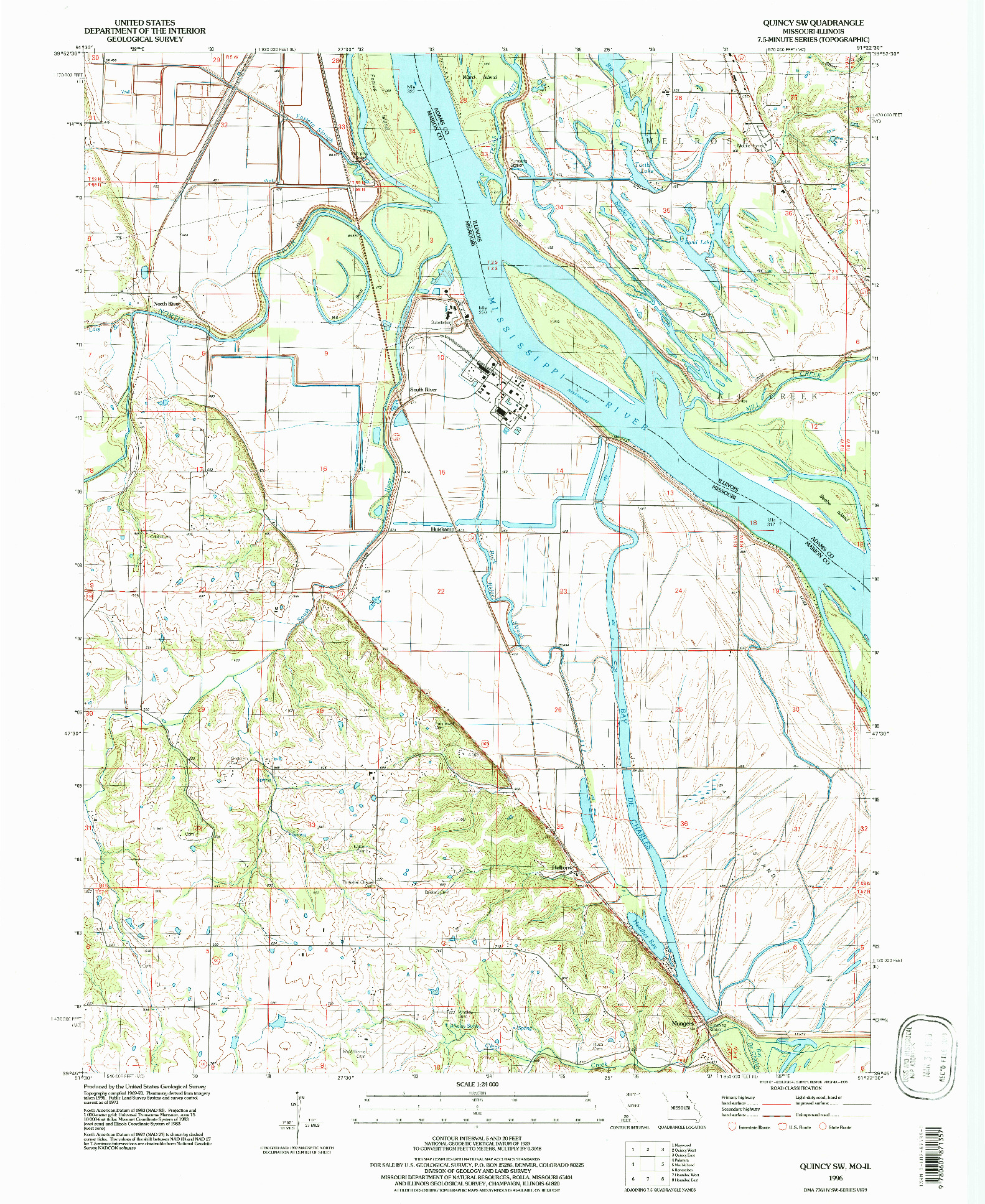 USGS 1:24000-SCALE QUADRANGLE FOR QUINCY SW, MO 1996