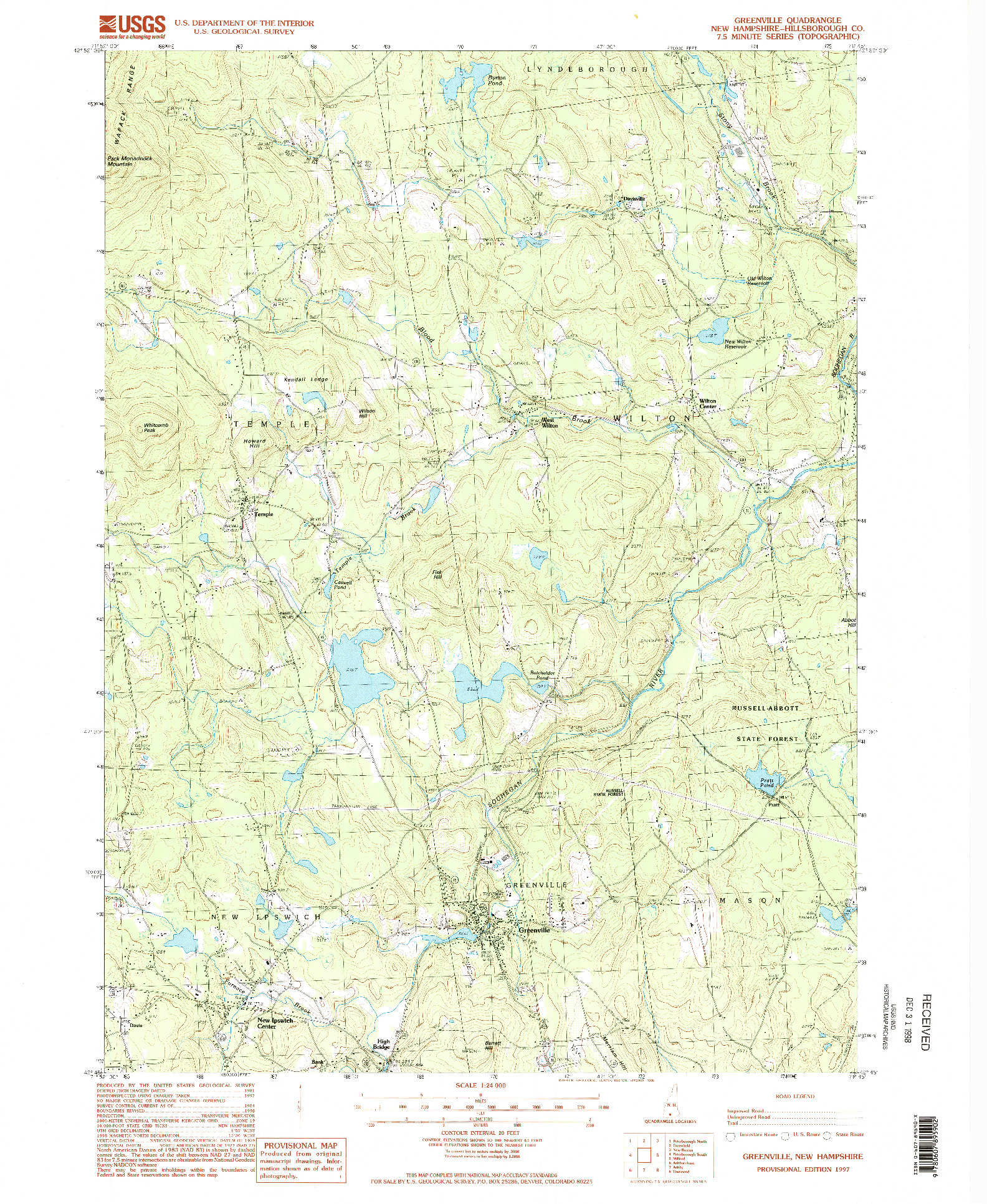 USGS 1:24000-SCALE QUADRANGLE FOR GREENVILLE, NH 1997
