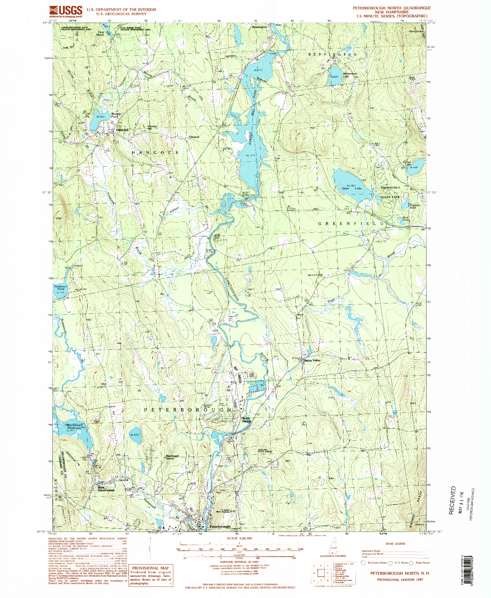 USGS 1:24000-SCALE QUADRANGLE FOR PETERBOROUGH NORTH, NH 1997
